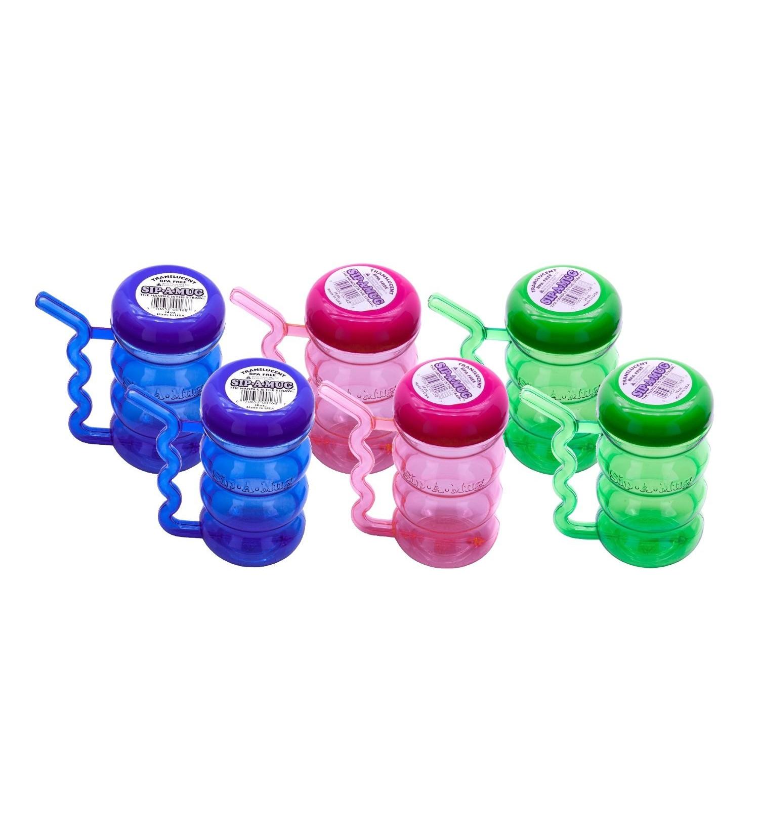 Arrow Home Products Sip A Mug  14oz  6pk - Easy to Grip Plastic Kid's Cup Where the Handle is the Straw - BPA-free with Screw-On Caps Great for Everyday Use  Made in the USA - Assorted Colors - Buy Online on SooperMarket.com
