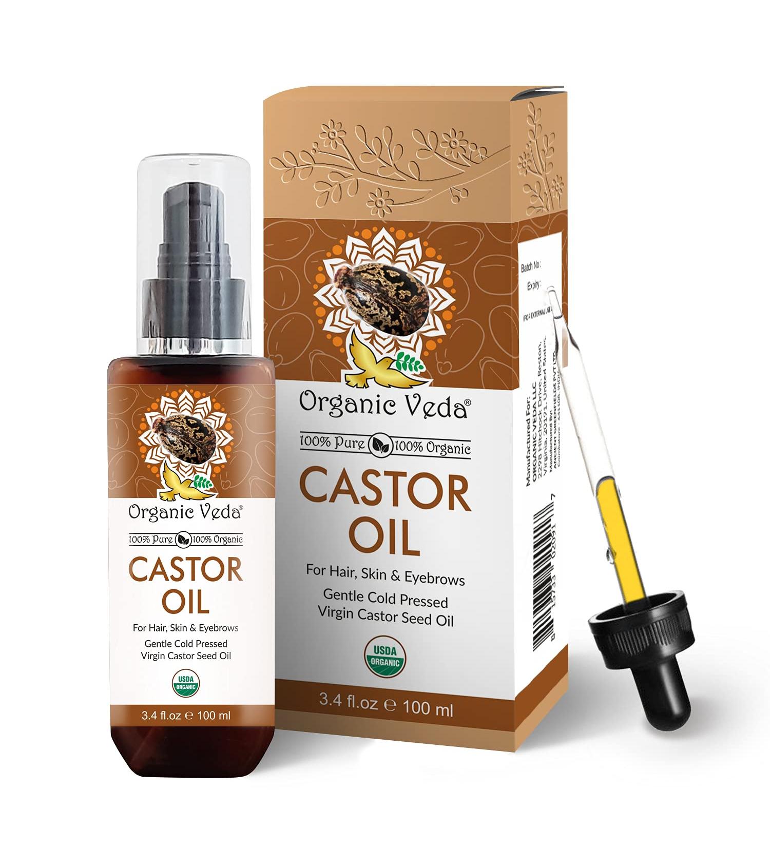 Organic Veda Pure Castor Oil - 100% Organic Cold Pressed Virgin Oil for Hair Skin Eyebrows & Nails - No Additives - 100 mL - Buy Online on SooperMarket.com