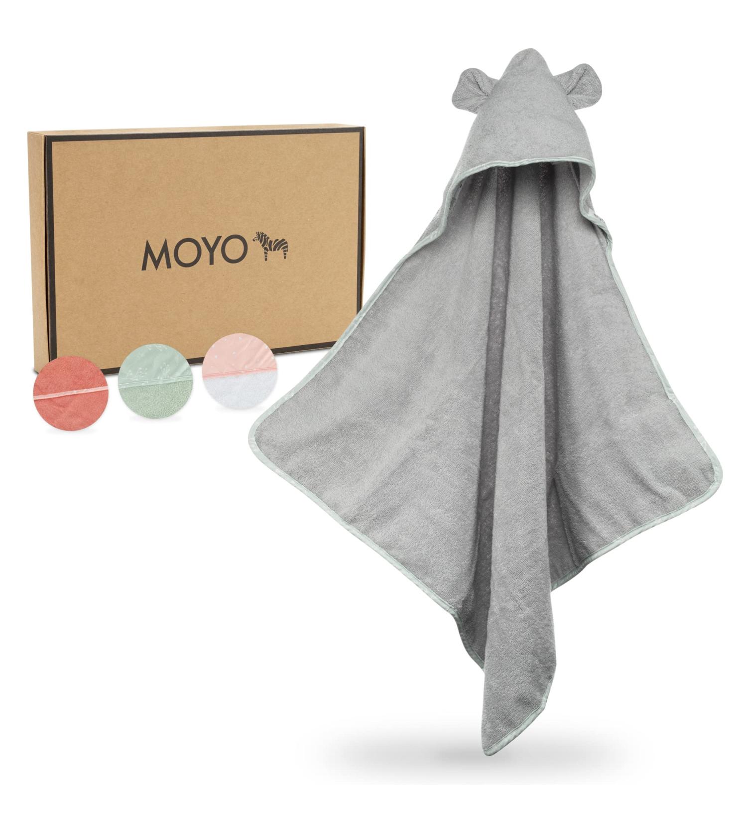 Moyo Hooded Towel with Ears - Gray | 75x75cm Toddler & Baby Bathing Poncho | 100% Terry Cotton | Washable Baby Hooded Towel - Buy Online on SooperMarket.com