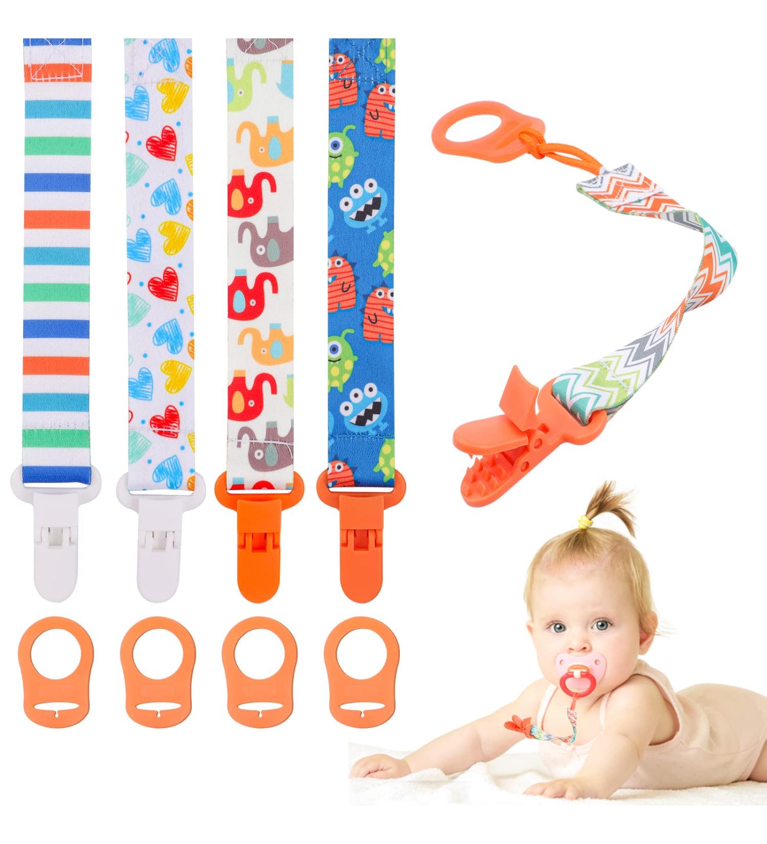 10 Pcs Boys Dummy Clips with Silicone Adapter | Baby Pacifier Holder Straps for Teething Toys - Orange - Buy Online on SooperMarket.com