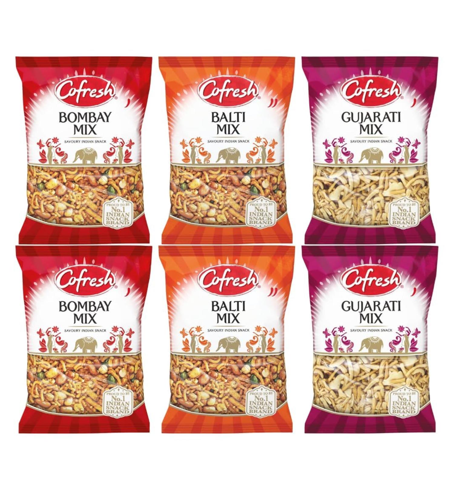 Indian Snack Variety Bundle Containing Cofresh Bombay Mix Balti Mix Gujarati Mix 325g Packs (6 Pack) - Buy Online on SooperMarket.com