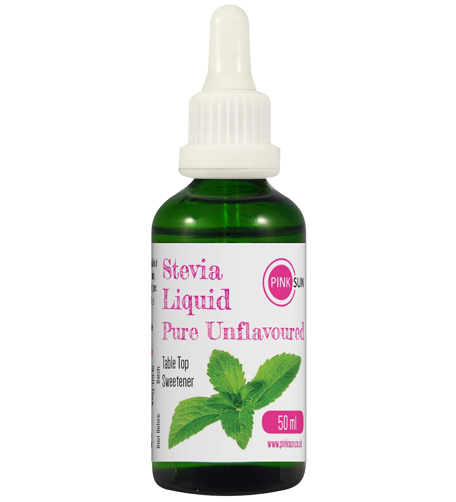 PINK SUN Stevia Liquid Pure Sweetener Drops 50ml Unflavoured Neutral (or Vanilla Strawberry Coconut Caramel Flavour) Natural Sugar Alternative Replacement Low Carb Alcohol Free Zero Calories Pure Unflavoured - Buy Online on SooperMarket.com