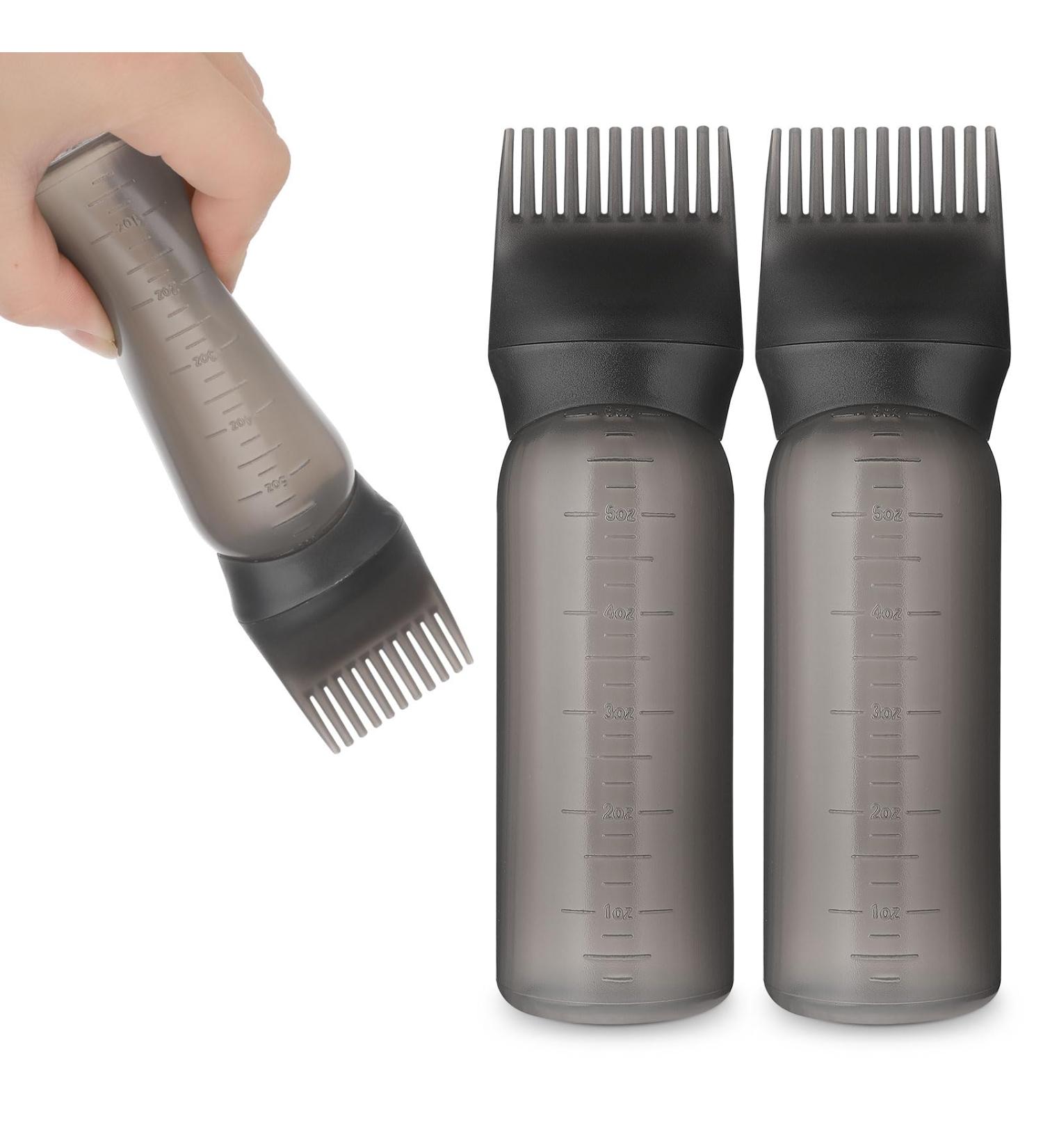 WLLHYF 2 Pack Root Comb Applicator Bottle 6 Ounce Hair Dye Bottle Brush Hair Oil Squeeze Bottles Plastic Hair Root Comb Color Applicator with Graduated Scale (Black) - Buy Online on SooperMarket.com