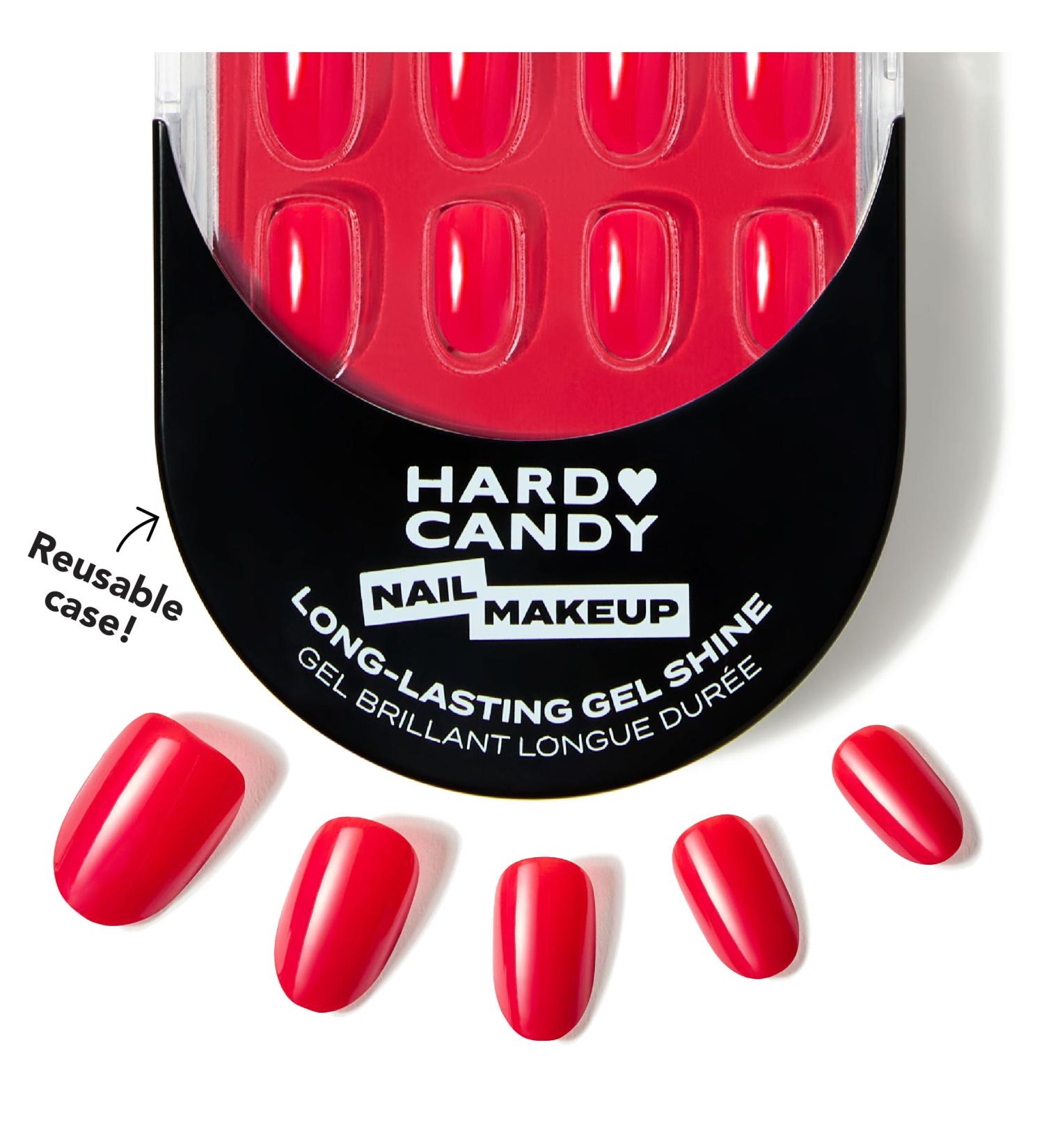 Hard Candy Press On Nails Fire Red | Short Round Fake Nails Gel-Like Shine | 30 Nail Kit with Glue & Reusable Case | Pack of 24 - Buy Online on SooperMarket.com