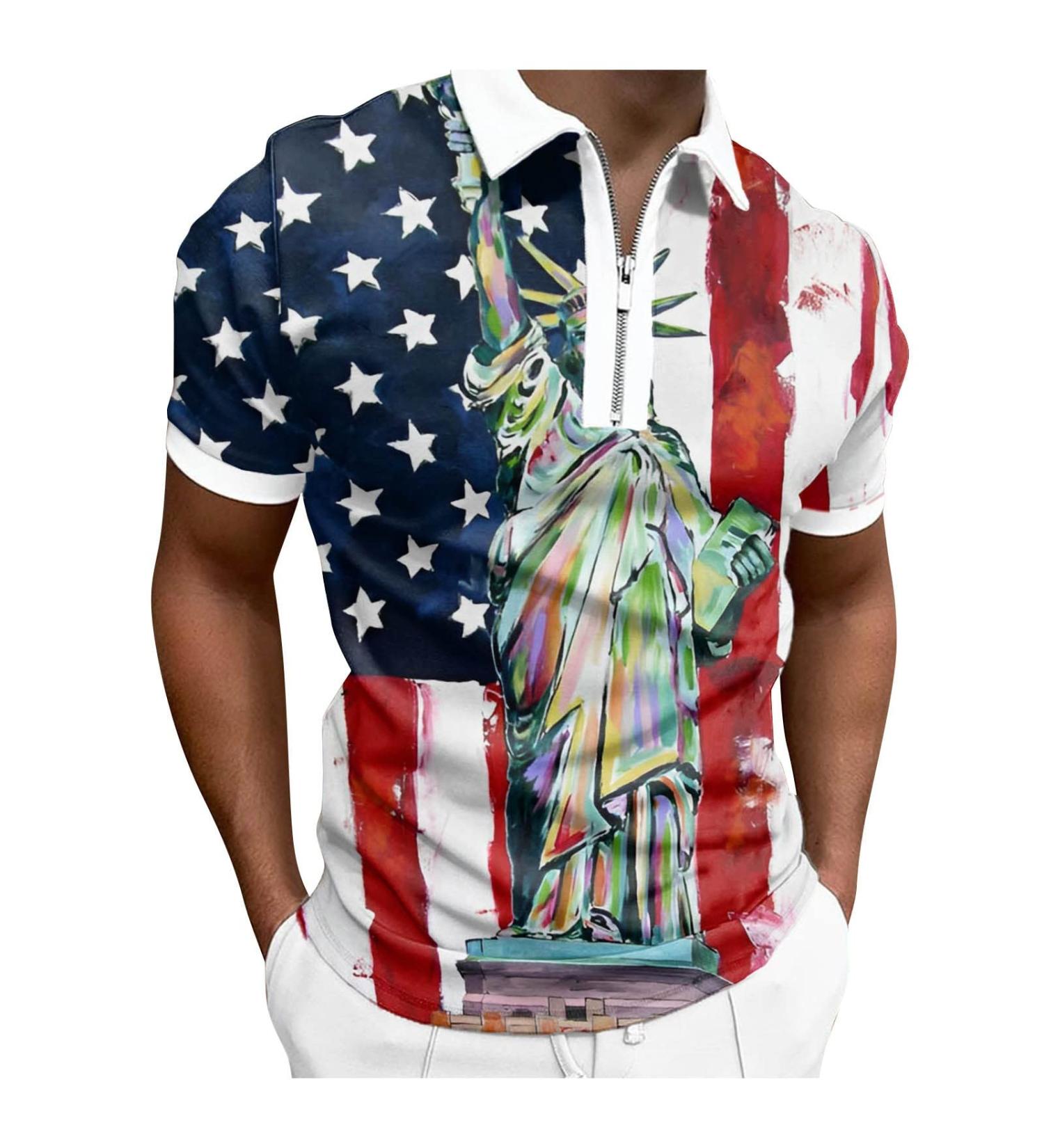 Men's 2023 Summer Polo Tops: 4th of July American Flag Zipper Up Polo Shirt - C-blue 3X-Large - Buy Online on SooperMarket.com