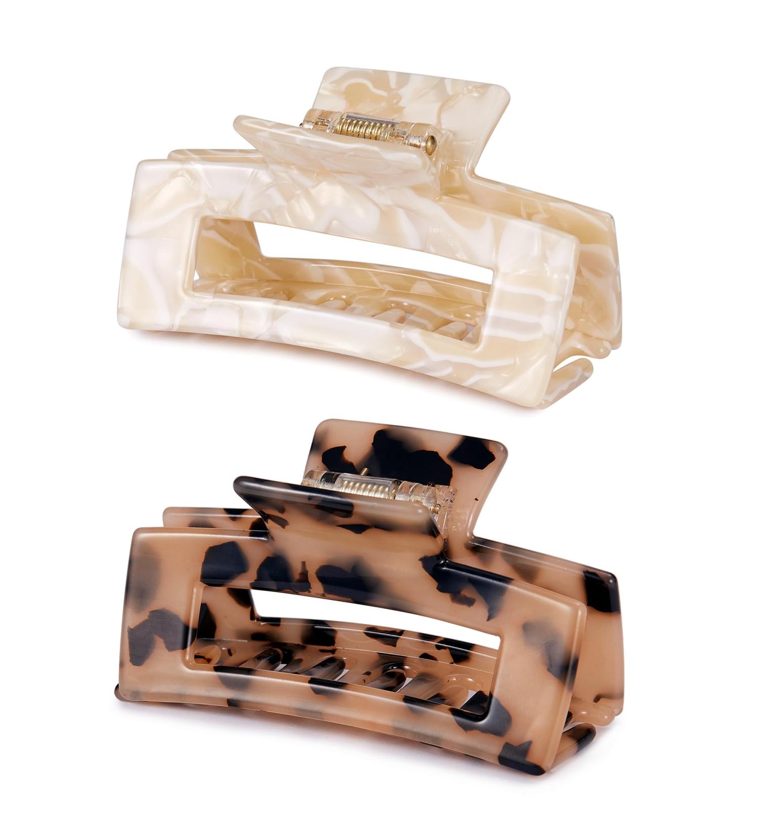 3 French Design Tortoise Shell Hair Claw Clips (2 Pack) - Stylish Rectangle Hair Clamp for Women & Girls - Buy Online on SooperMarket.com