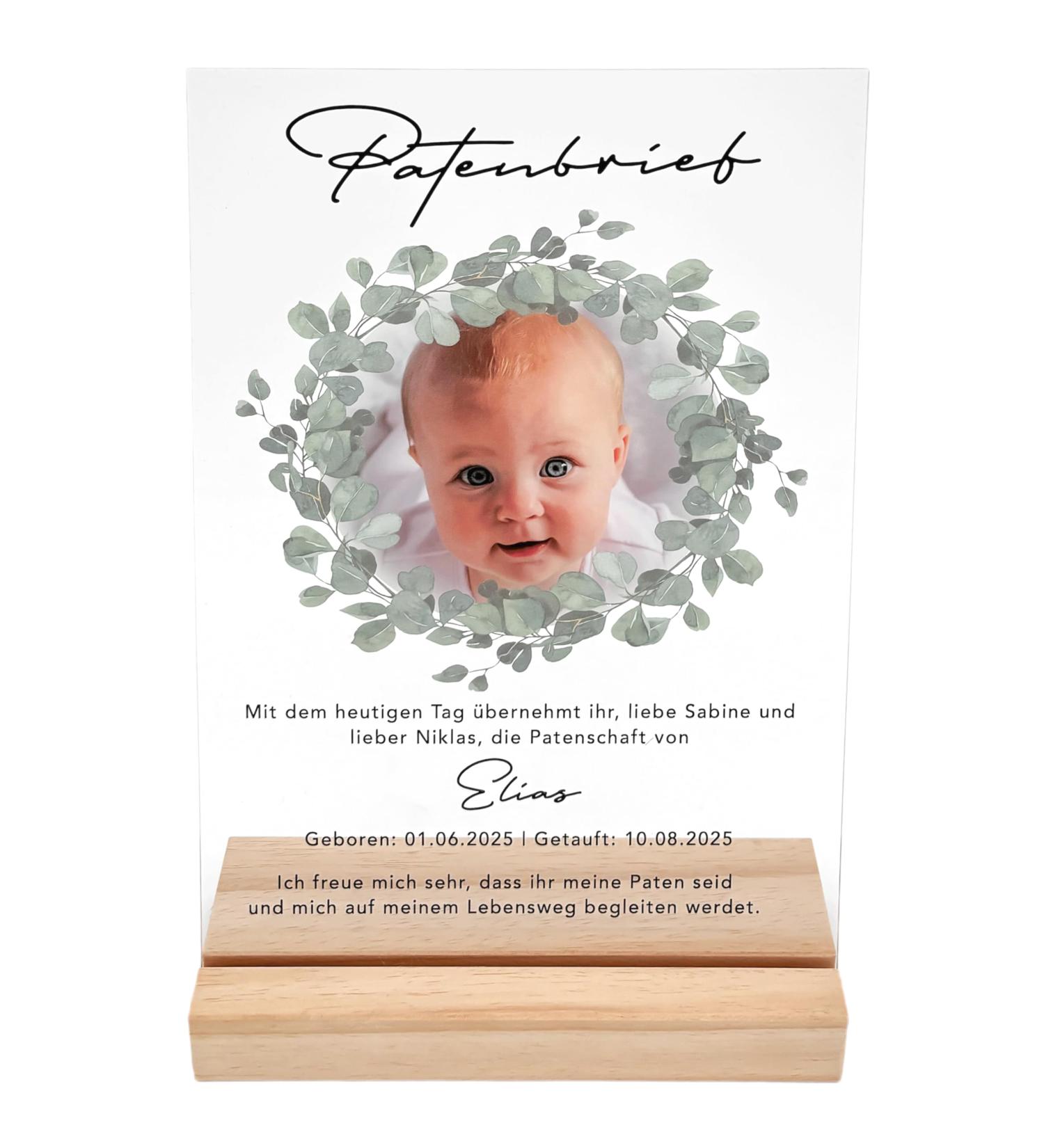 Personalized Godfather Sponsorship Certificate | Custom Acrylic Baptism Gift | 20x30 cm Eucalyptus Frame - Buy Online on SooperMarket.com