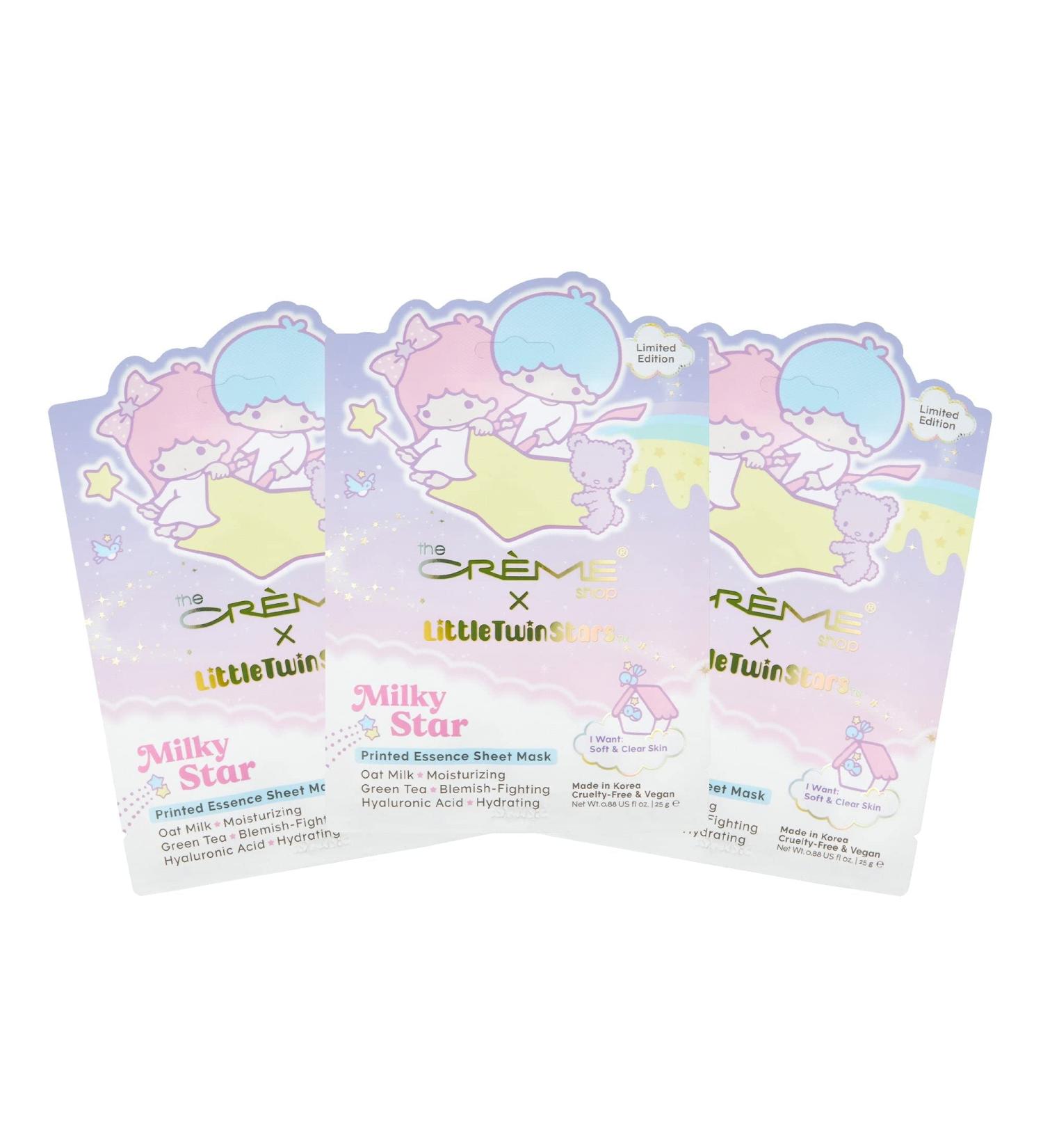 The Cr me Shop Little Twin Stars Milky Star Printed Essence Sheet Mask Paraben-Free Sulfate-Free & Cruelty-Free Korean Face Mask (Set of 3)