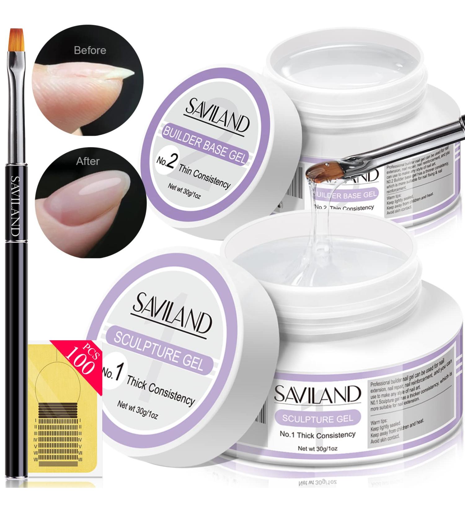 Saviland Builder Nail Gel Kit - Clear Sculpture & Builder Base Gel Extension Set with Nail Art Brush - 60g - Buy Online on SooperMarket.com