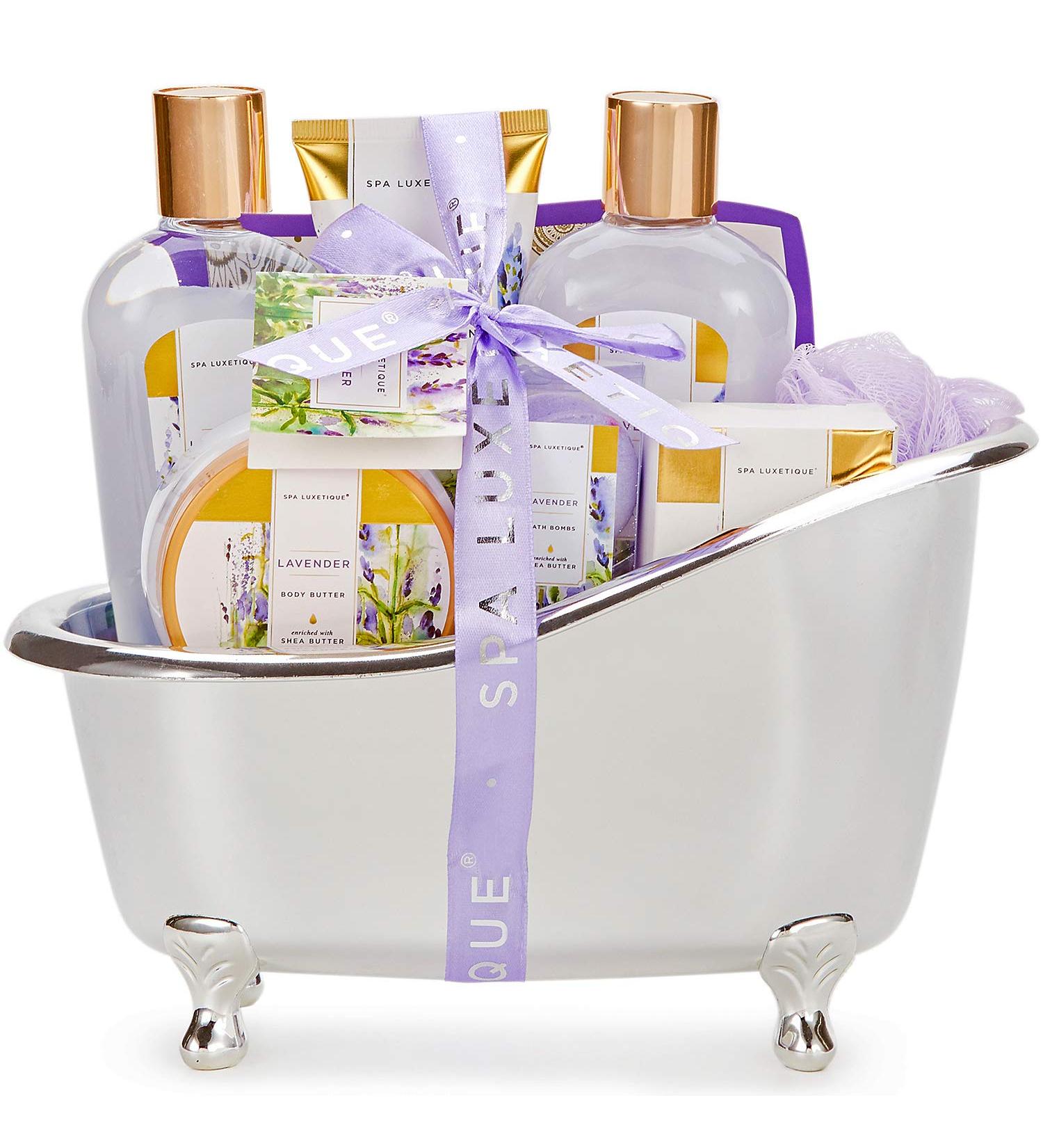 Spa Luxetique Lavender Bath Basket for Women - Body Lotion, Bath Salt, Bombs - Relaxation Spa Set - Birthday Gift - Buy Online on SooperMarket.com