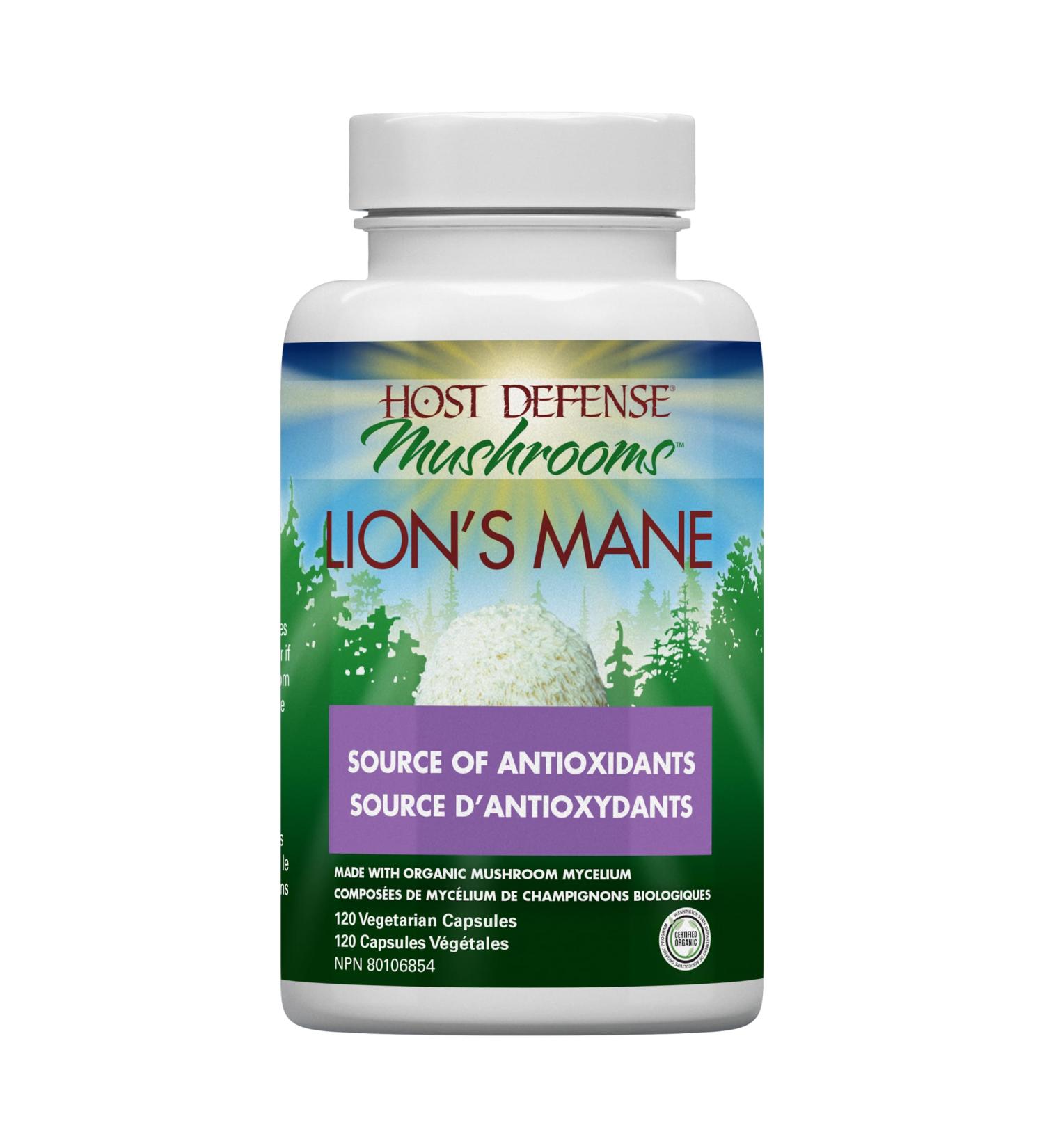 Host Defense Lions Mane Mushroom Supplement 120 Mushroom Capsules for Brain Health | 1000mg Lion's Mane Powder per Serving |Mushroom Supplements for Brain & Nervous System Support | Mushroom Powder Extract Pills Host Defense Mushrooms| Lion's Mane Pills - Buy Online on SooperMarket.com