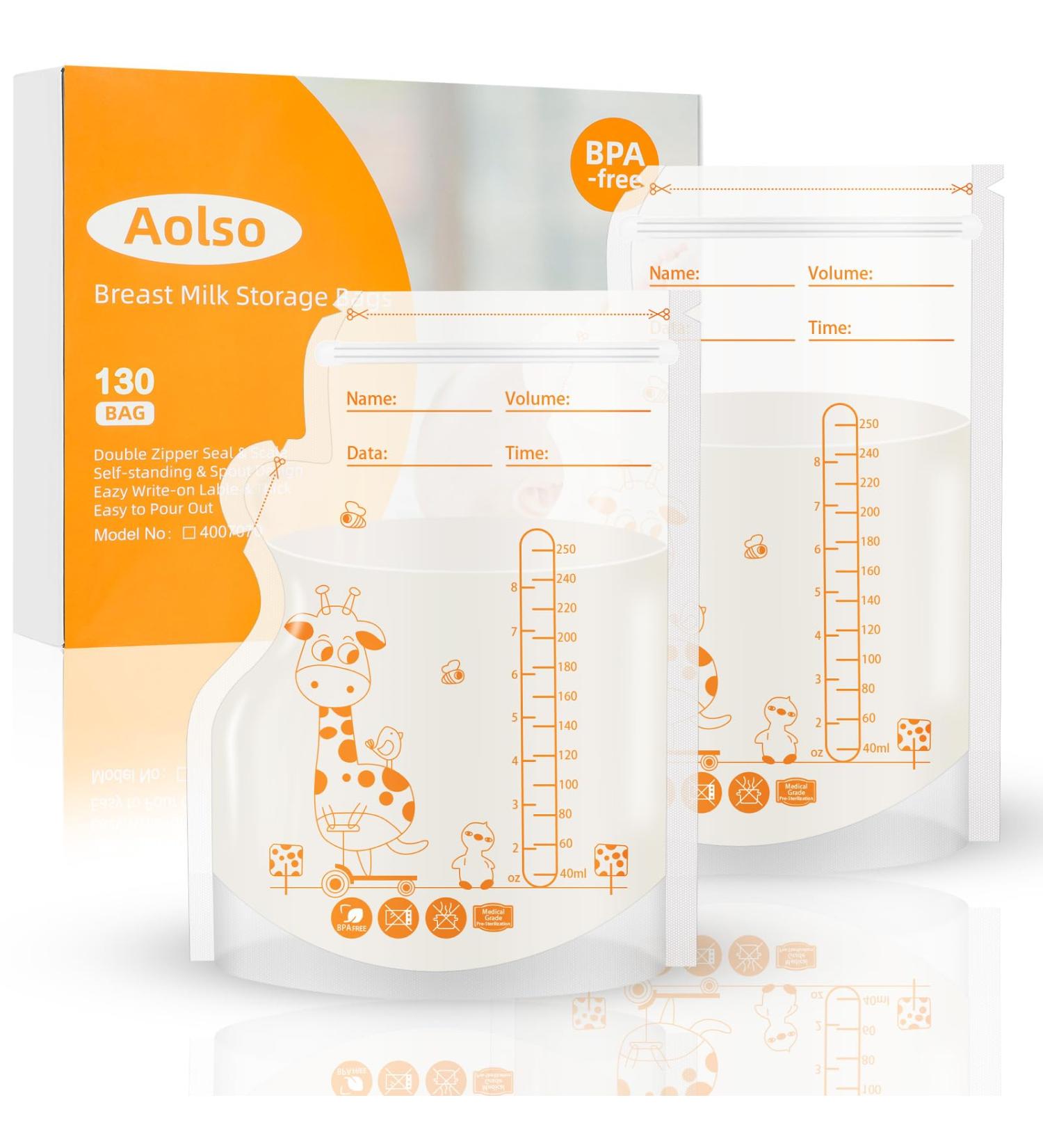 AOLO 130 BPA-Free Breast Milk Storage Bags - 250ml Spout-Proof & Space-Saving for Freezing & Breastfeeding - Buy Online on SooperMarket.com