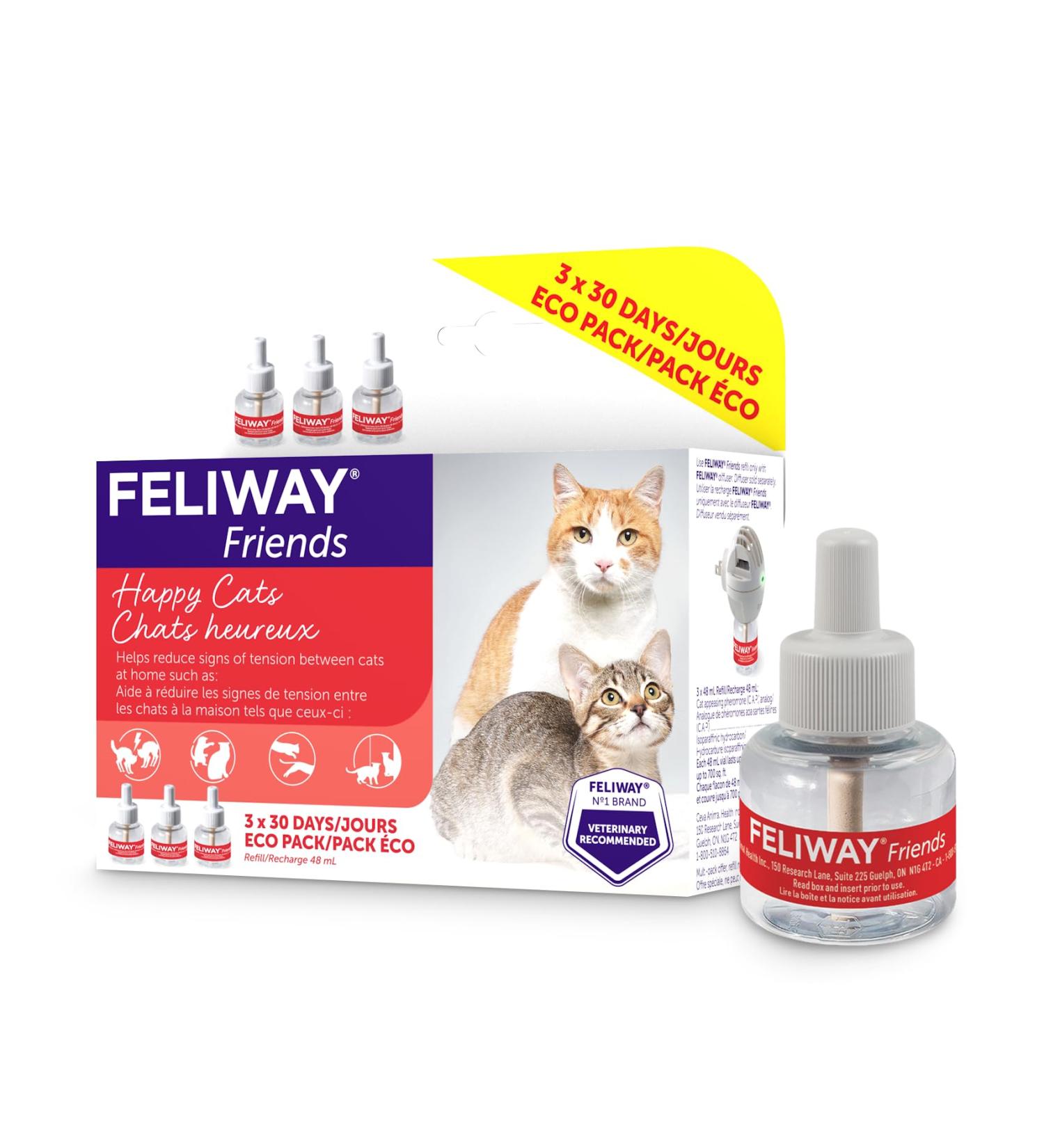 FELIWAY Friends Diffuser Refill 3-Pack (FELIWAY MultiCat) - Use with FELIWAY Cat Diffusers - Helps Reduce Fighting Tension and Conflicts Between Cats in The Home (90 Day Supply FELIWAY Refill D894) - Buy Online on SooperMarket.com