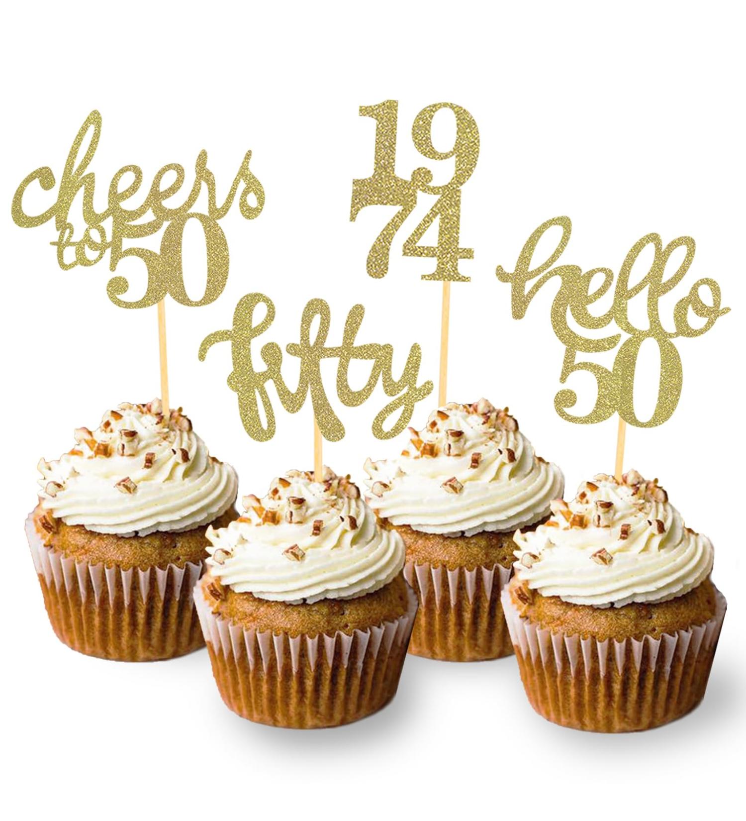 24 Pcs Glitter 50th Birthday Cupcake Toppers for Celebrating Fifty Years Old Birthday Party Decorations (Gold) - Buy Online on SooperMarket.com