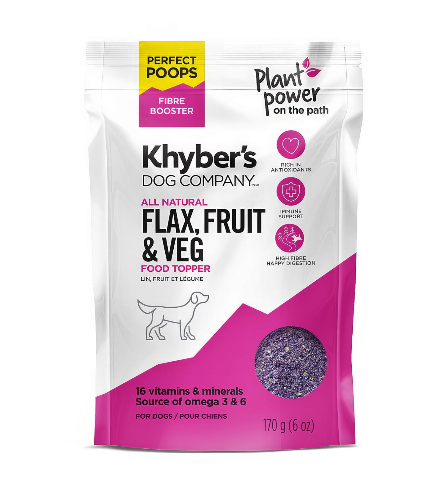 Khyber's Flax Fruit & Veg Superfood Topper - Vegan - Human Grade - High Fibre - Digestive Aid - Immune Support - Anti-inflammatory - Skin & Coat - Antioxidants - Omega 3 - Vitamins - 170g (6 oz.)