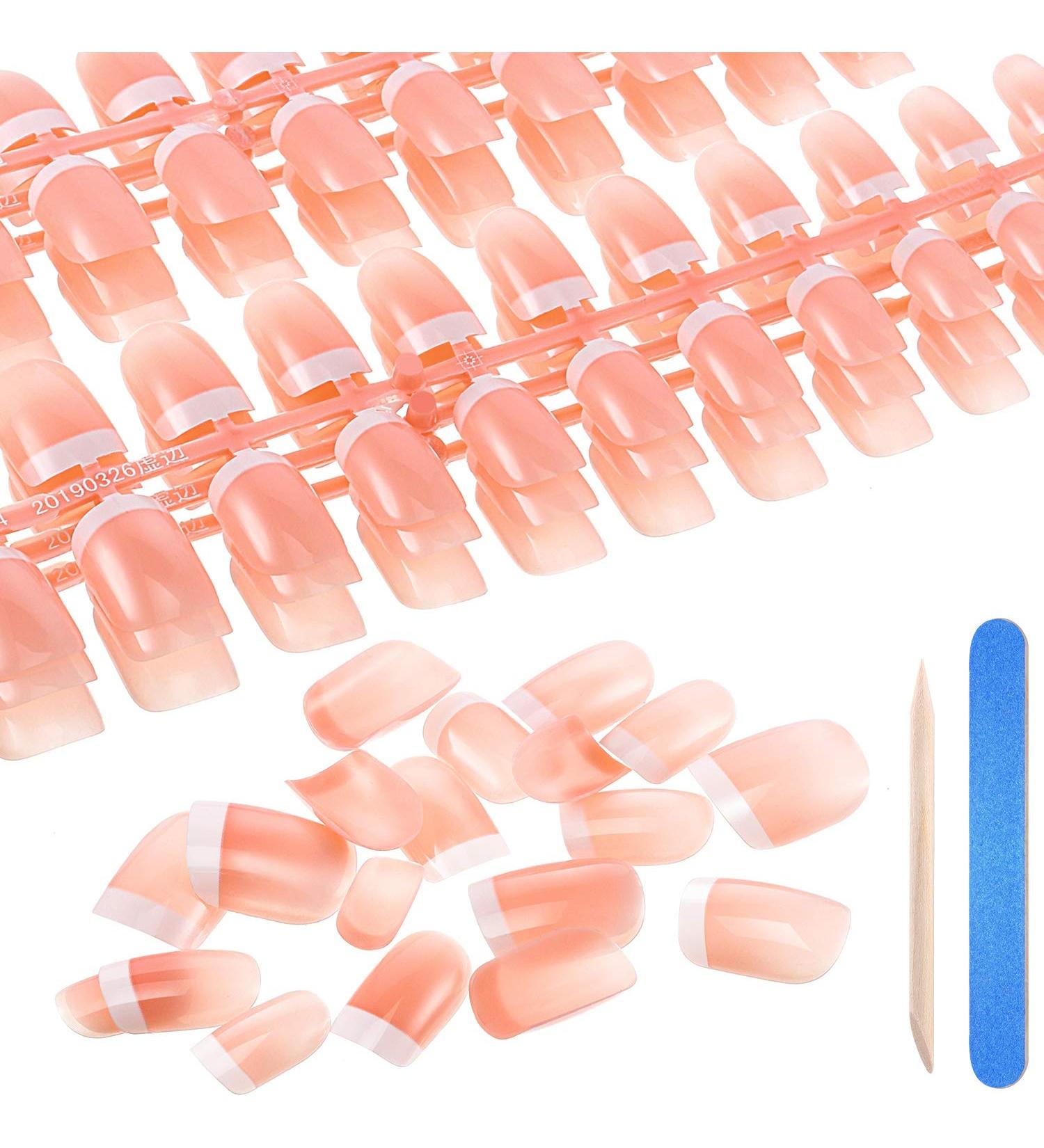 360 Pieces French False Nails Artificial Fingernails Pink White French Fake Nail Tips Kit 12 Sizes Full Cover with Nail Files and Stick for Salon DIY Decoration - Buy Online on SooperMarket.com