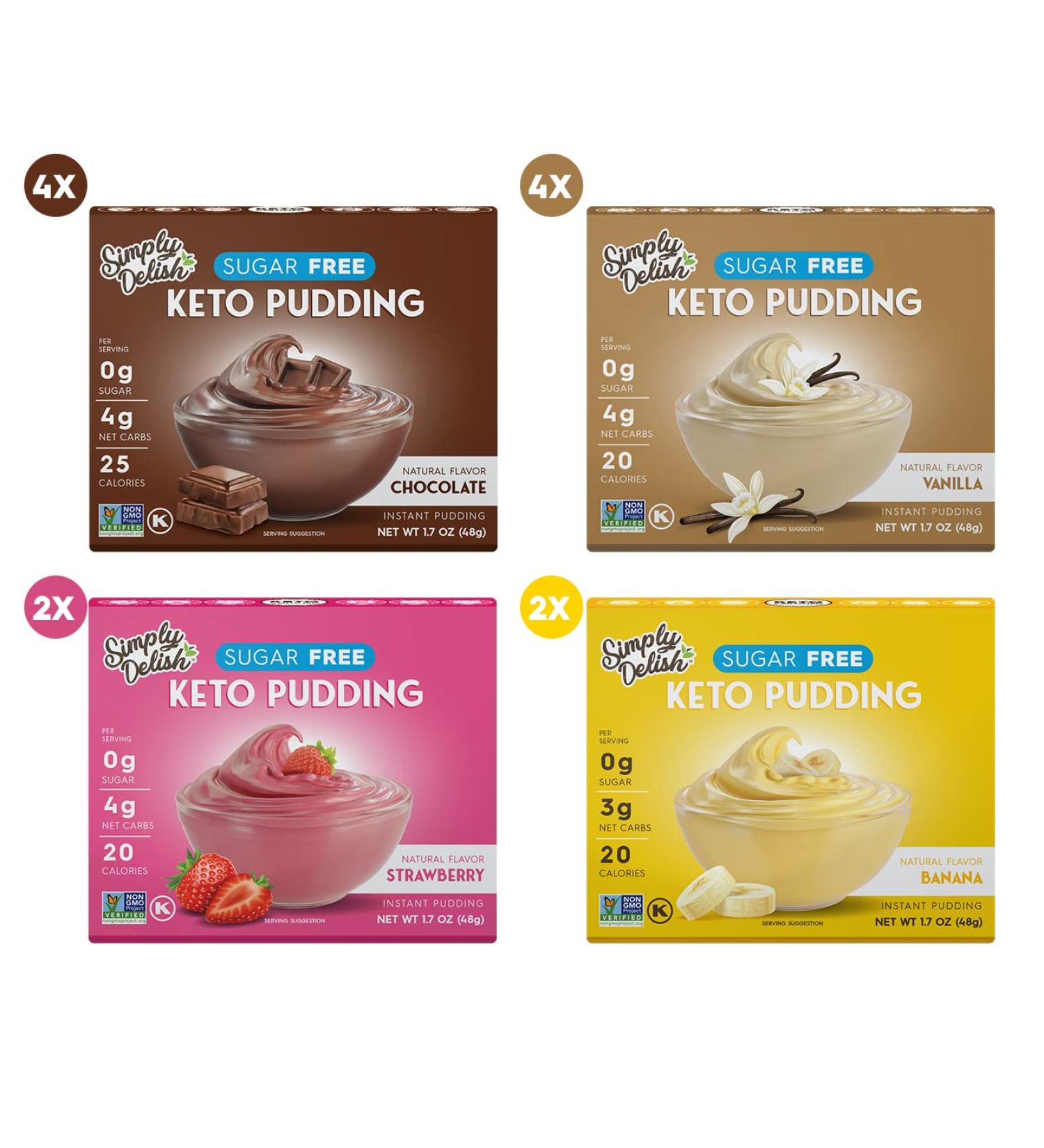 Simply Delish Instant Pudding Mix Variety Pack - Plant Based Sugar Free Desserts - Non GMO, Gluten Free, Vegan, Keto Friendly - 0.7 oz (Pack of 12) - Buy Online on SooperMarket.com