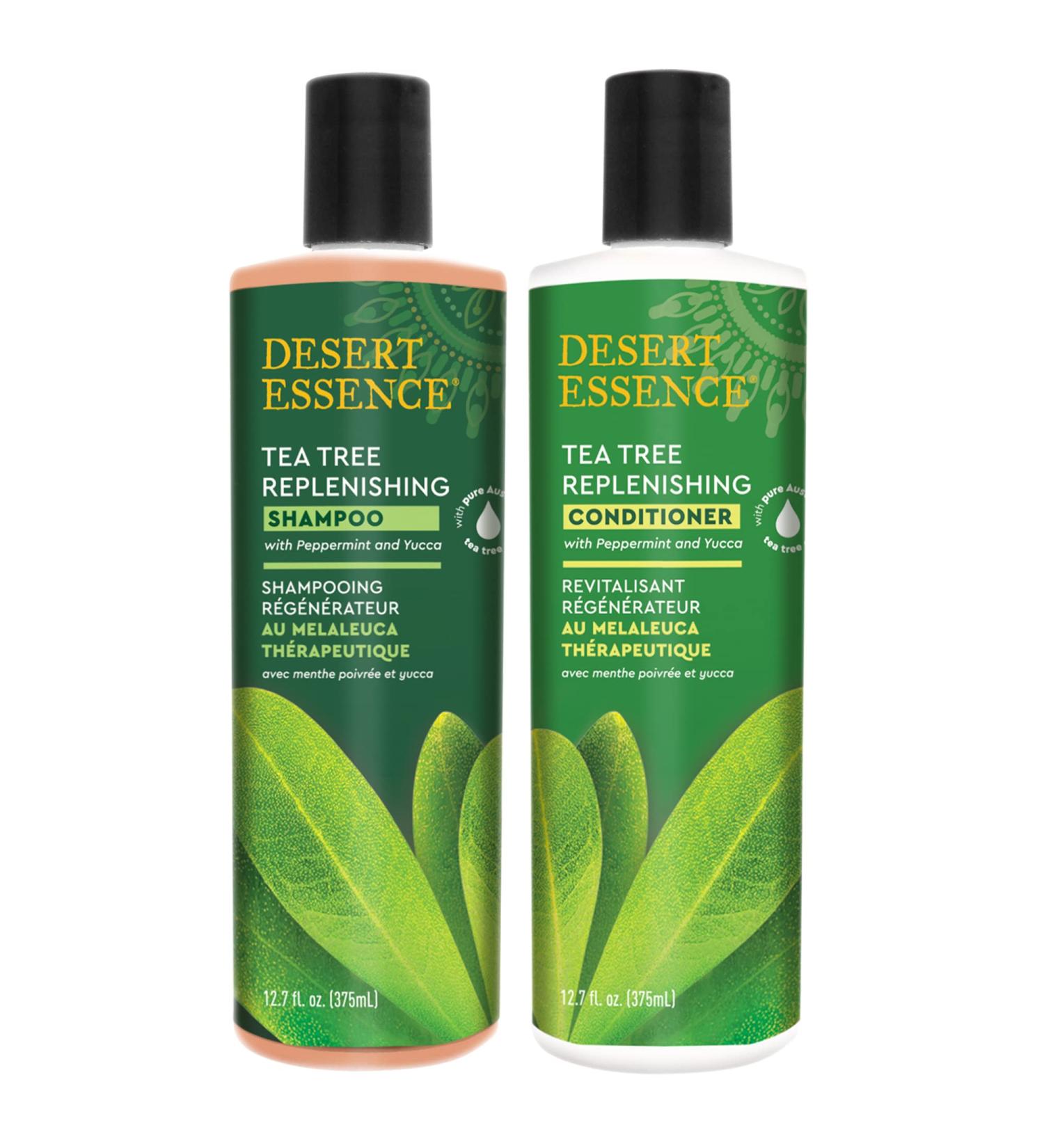 Desert Essence Tea Tree Replenishing Shampoo and Conditioner Bundle - 12.7 Fl Oz - Peppermint & Yucca - Tea Tree Oil - For All Skin Types - Buy Online on SooperMarket.com