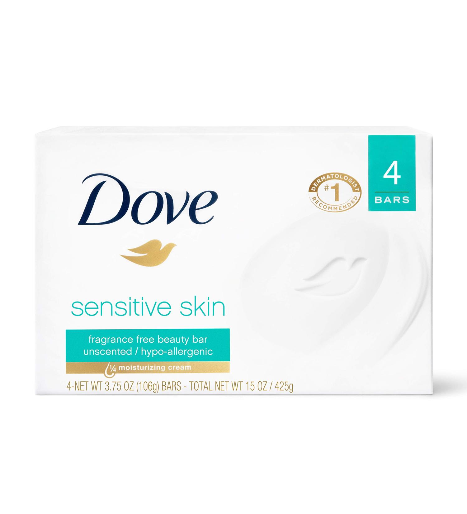 Dove Sensitive Skin Beauty Bar Soap - Fragrance Free, 4 x 3.75 oz Bars - Buy Online on SooperMarket.com