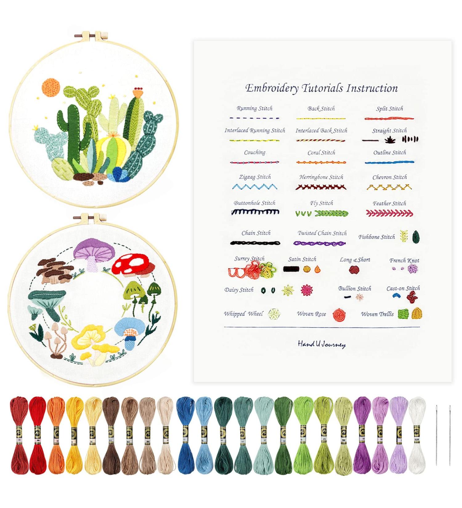 Hand U Journey Basic Embroidery Stitch Kit - 28 Stitches, Mushroom Set, Ideal for Beginners - Basic Kit-02 - Buy Online on SooperMarket.com