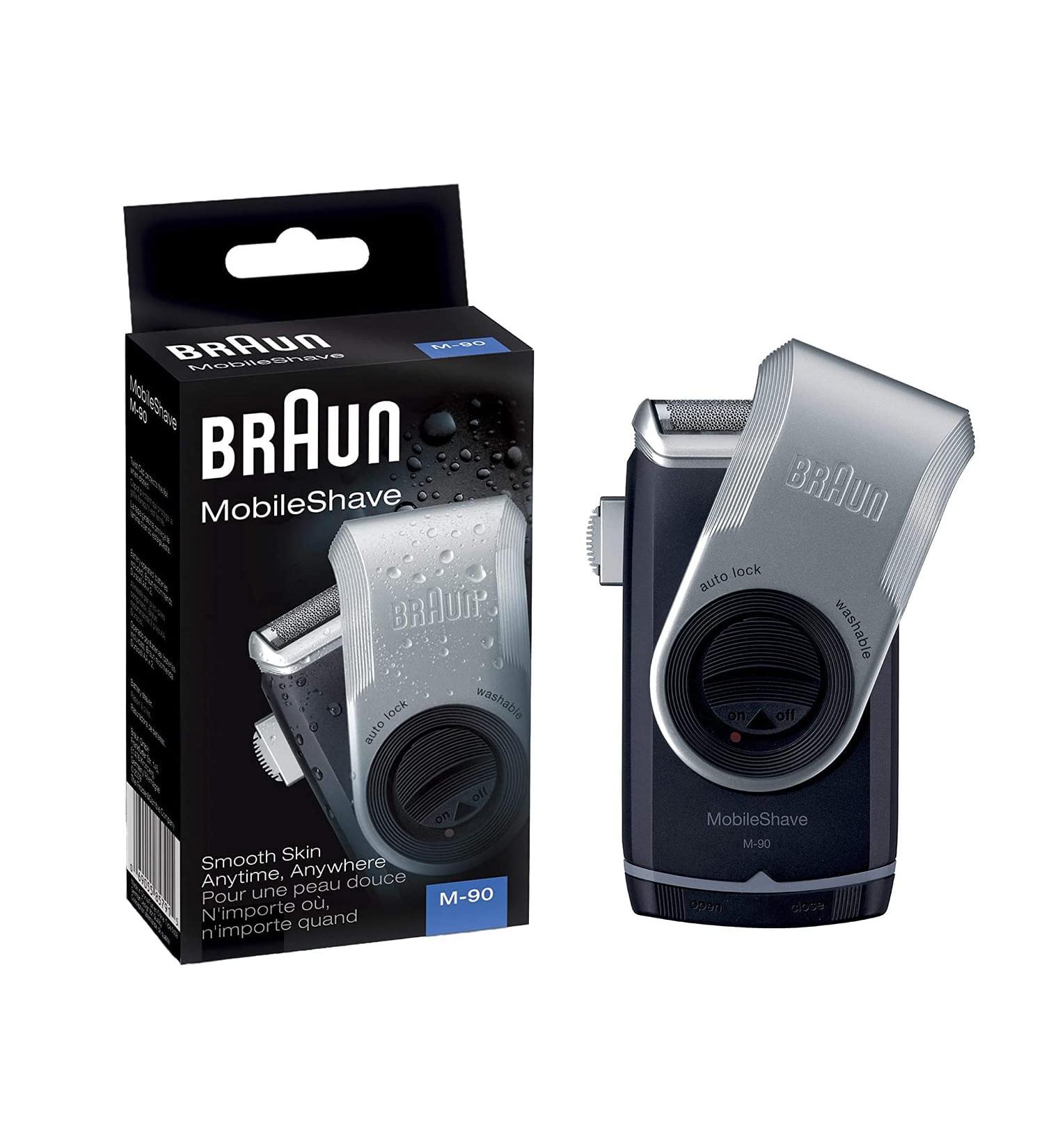 Braun MobileShave M-90 Travel Shaver Silver - Precision Trimmer, Smart Foil, Wide Floating Foil, Washable - Buy Online on SooperMarket.com