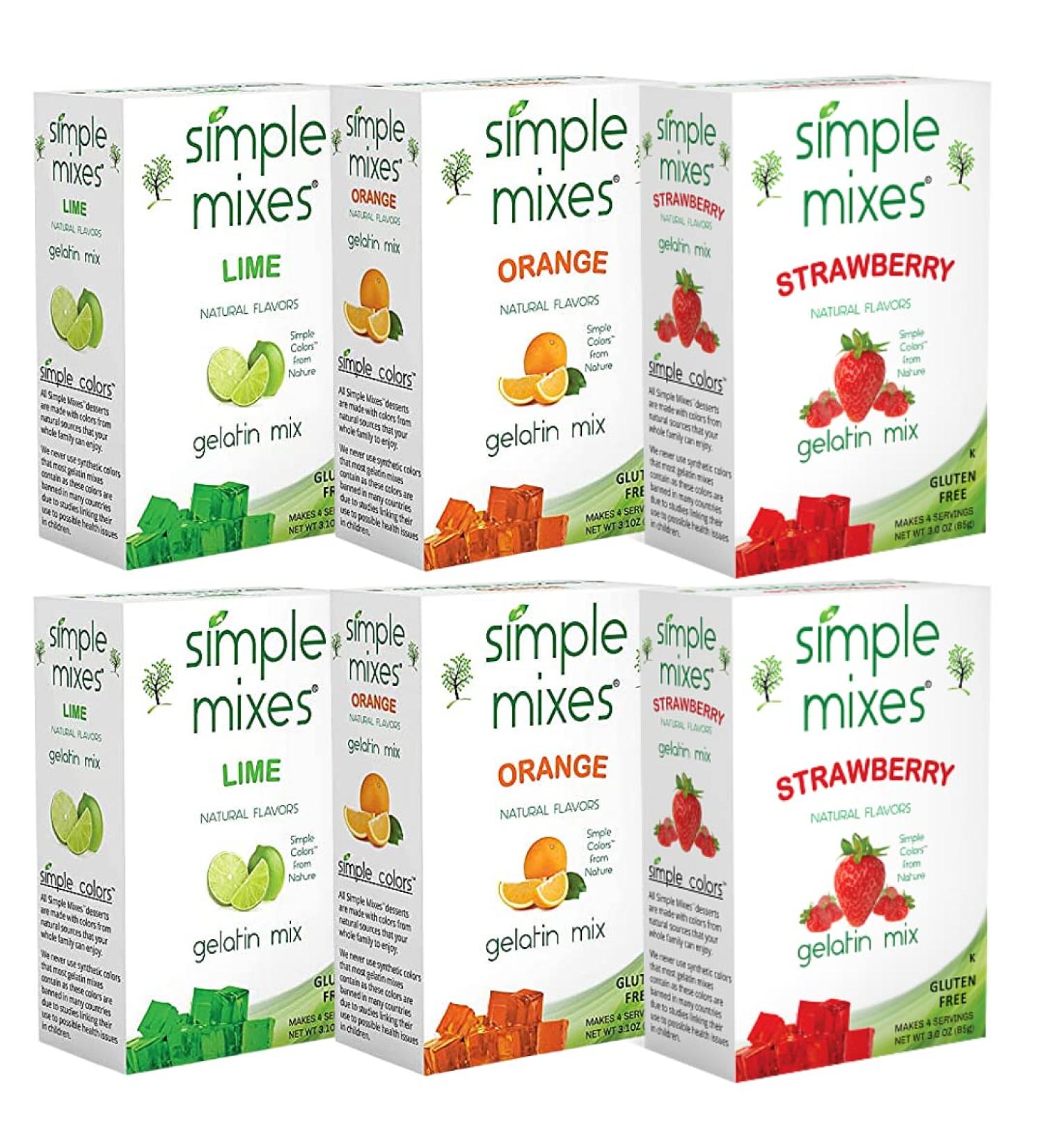 Simple Mixes Natural Gelatin Variety Pack - Strawberry, Orange & Lime - 3.1 oz (6 Pack) - Buy Online on SooperMarket.com