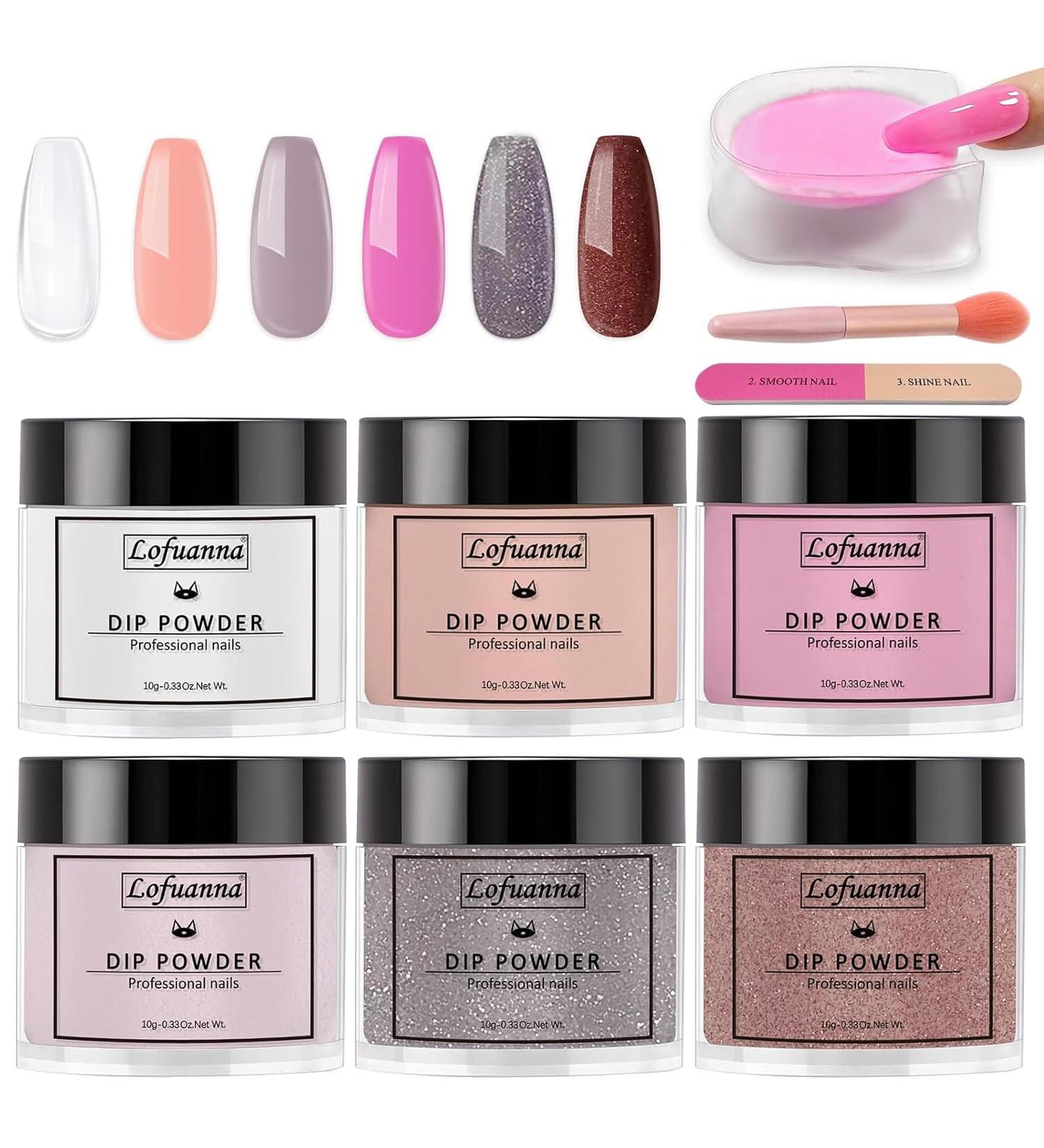 Lofuanna 6 Colors Dip Powder Nail Kit Starter - Professional Dipping Kit for French Dip Manicure - Nail Art Design Set for All Seasons - Buy Online on SooperMarket.com