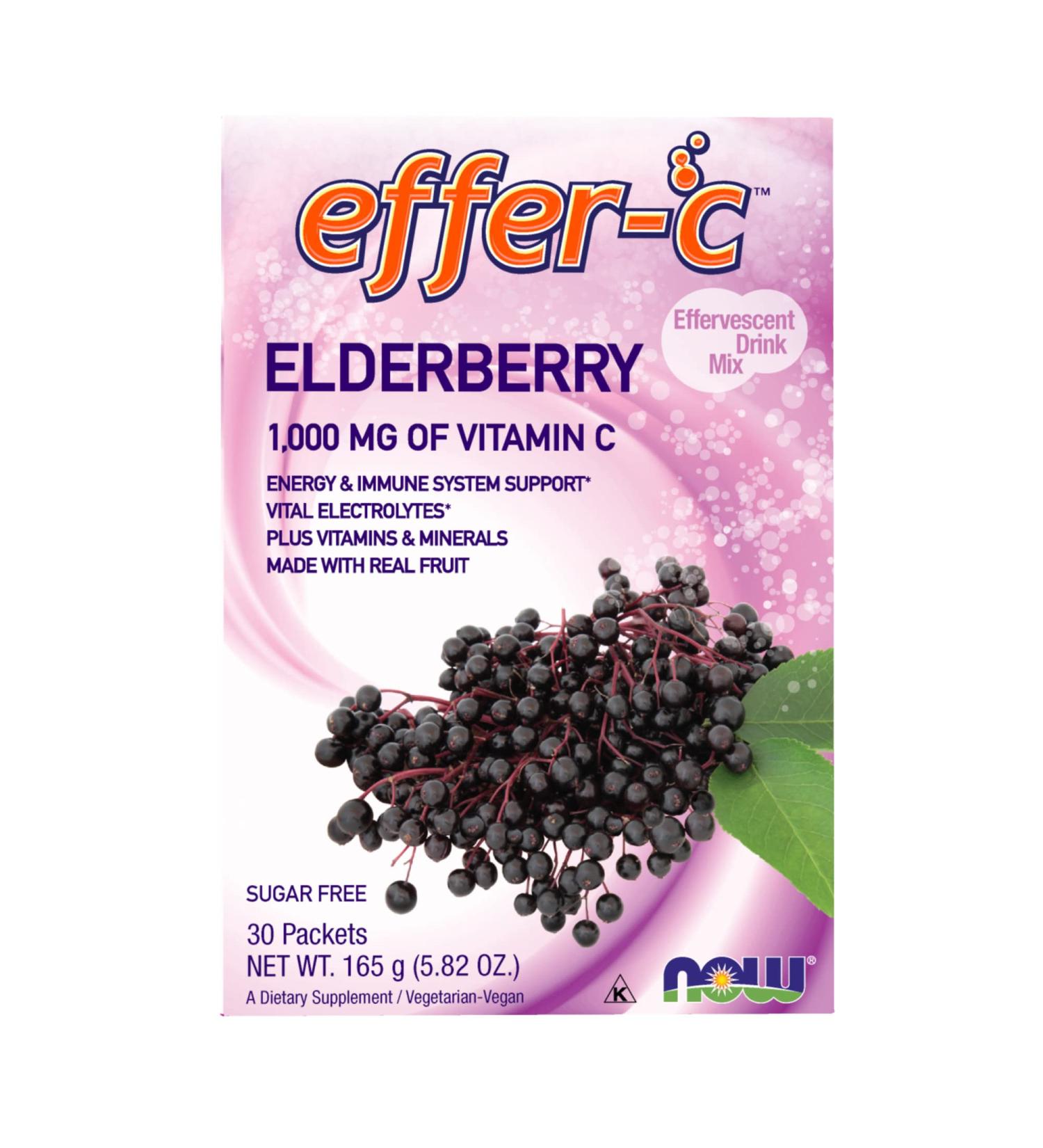 Now Foods Effer-C Elderberry Effervescent Drink Mix - 30 Packets (5.82 oz) | Immune Support - Buy Online on SooperMarket.com