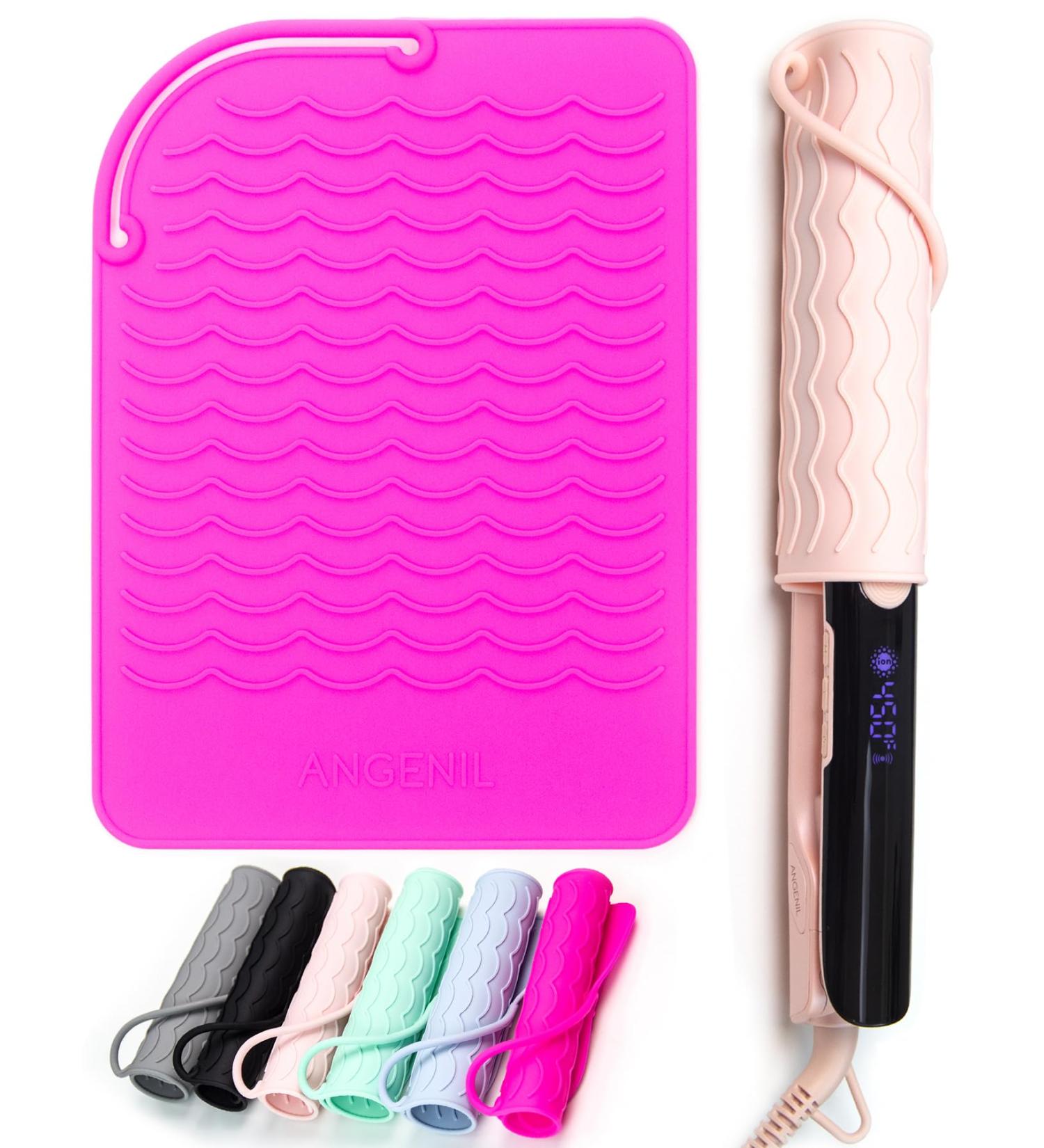 Angelil Heat-Resistant Mat for Curls & Styling - 23cm x 17cm Pink Silicone Surface for Hot Hair Tools - Buy Online on SooperMarket.com