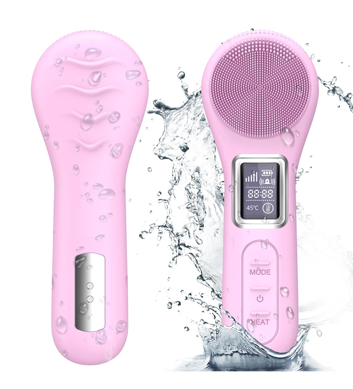 Face Scrubber Brush - Electric Silicone Sonic Facial Cleansing Brush with LCD Rechargeable & Waterproof for Deep Cleansing - Thermal Massager for Men & Women - Pink - Buy Online on SooperMarket.com