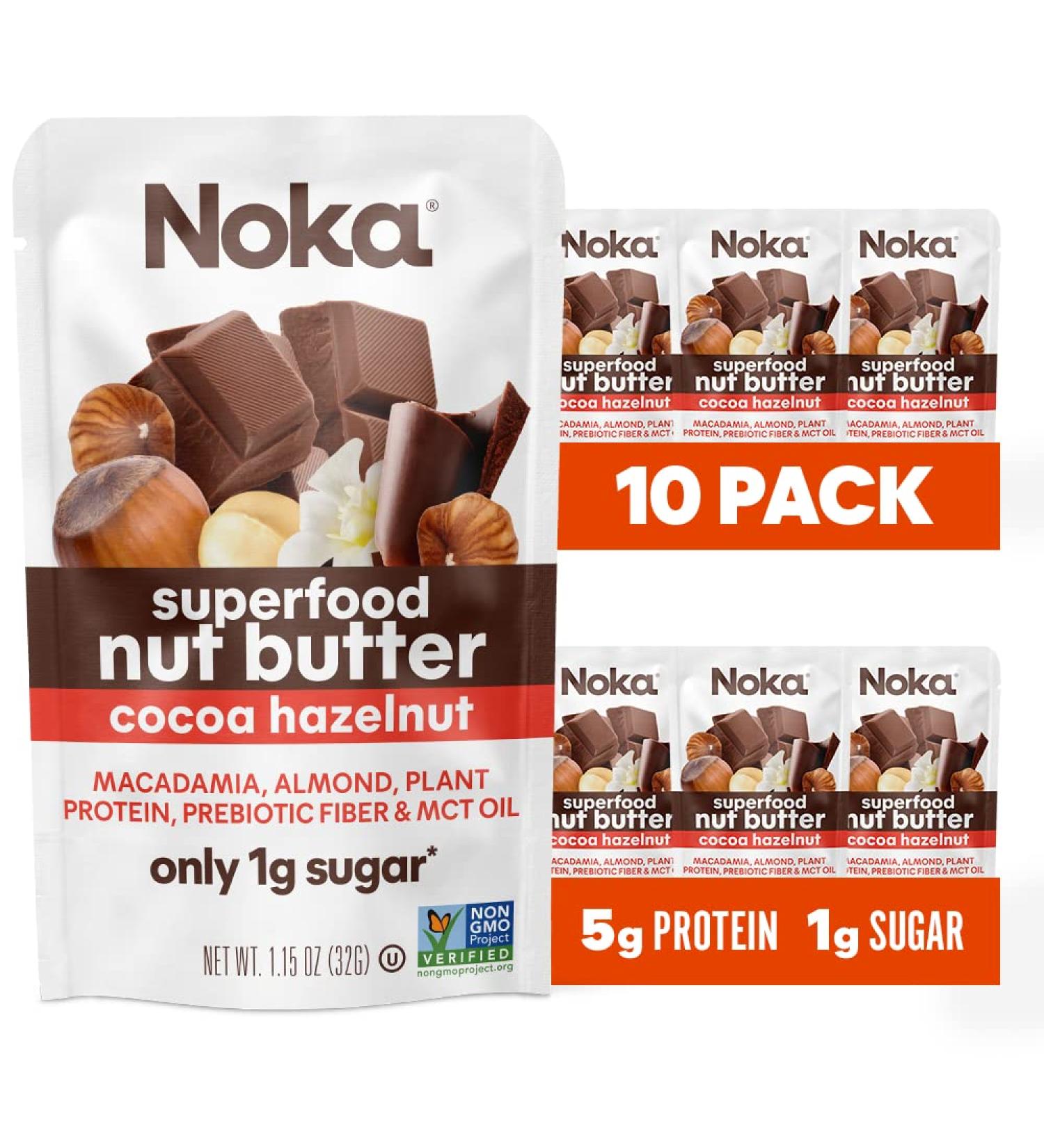Noka Superfood Nut Butter Pouches - Cocoa Hazelnut with Almonds, Macadamia, Plant Protein, Prebiotic Fiber, MCT Oil - Keto, Non GMO, Vegan - 1.15 oz, 10 Count - Buy Online on SooperMarket.com