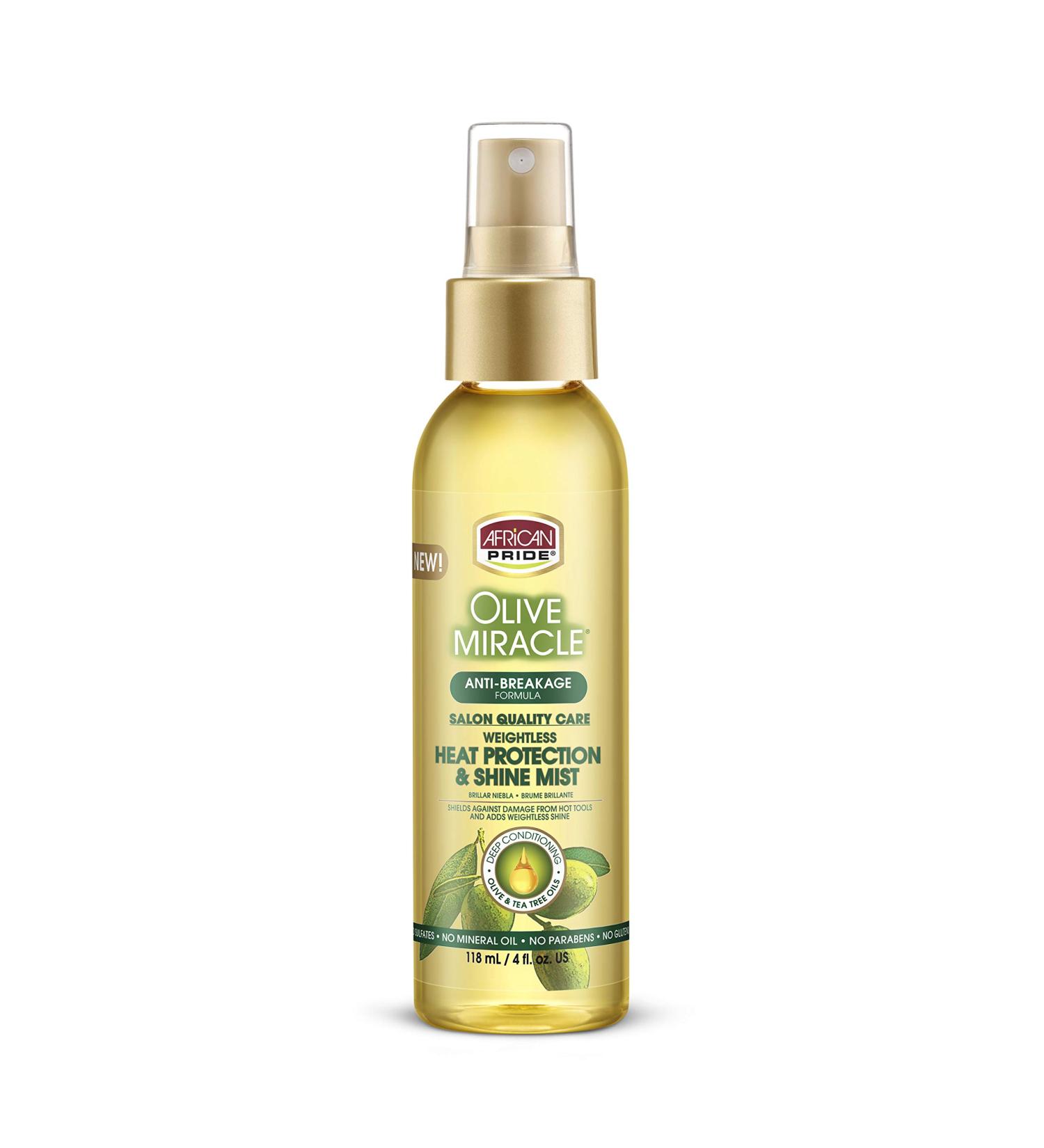 African Pride Olive Miracle Weightless Heat Protection & Hair Shine Mist Fights Humidity & Shields Against Heat Damage Enriched with Olive & Tea Tree Oils 4 oz Single - Buy Online on SooperMarket.com