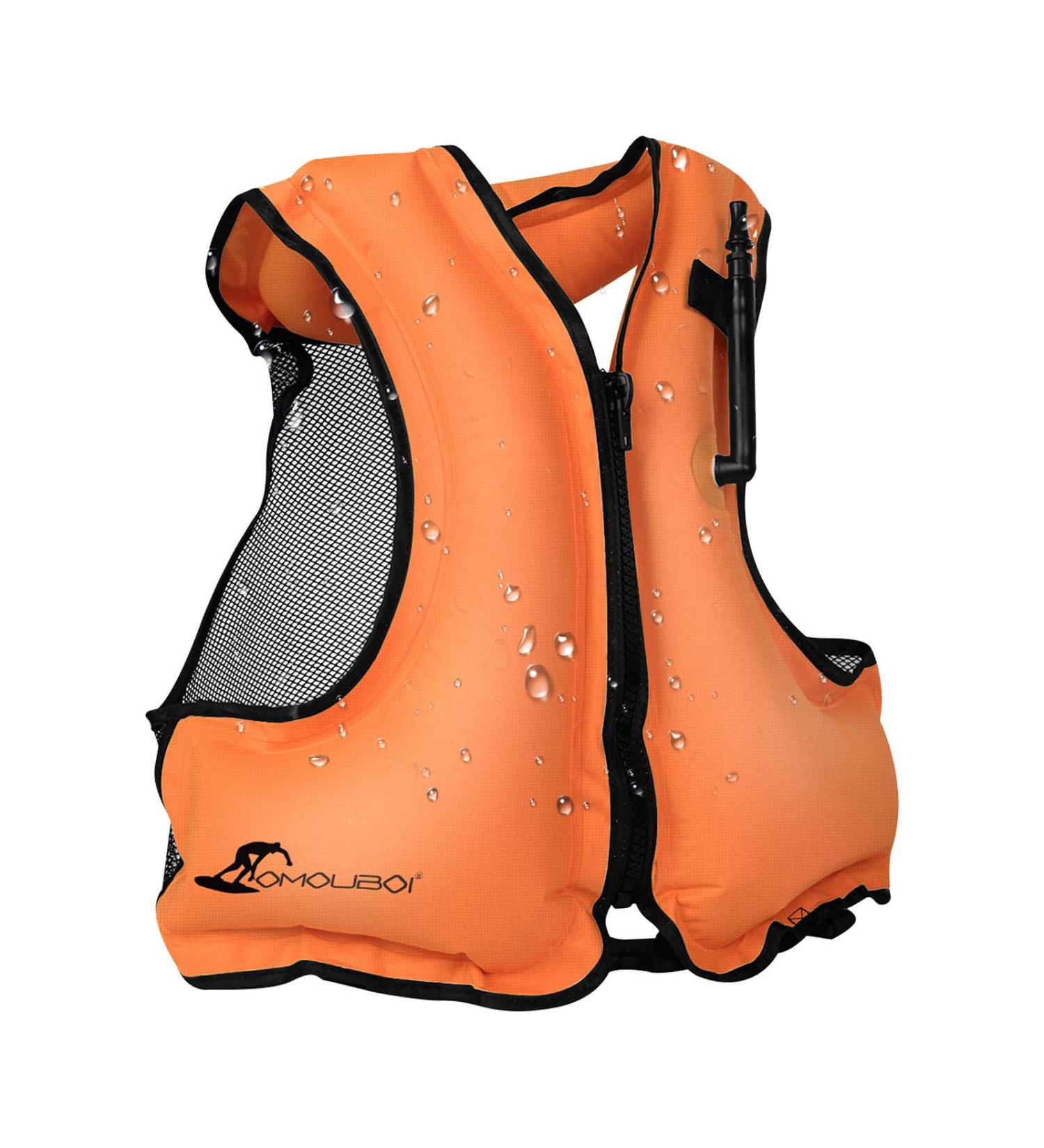 OMOUBOI Inflatable Snorkel Vest for Adults | Lightweight Buoyancy Aid for Swimming, Snorkeling, and Diving | Adjustable Leg Straps | Orange | 90-220 lbs - Buy Online on SooperMarket.com