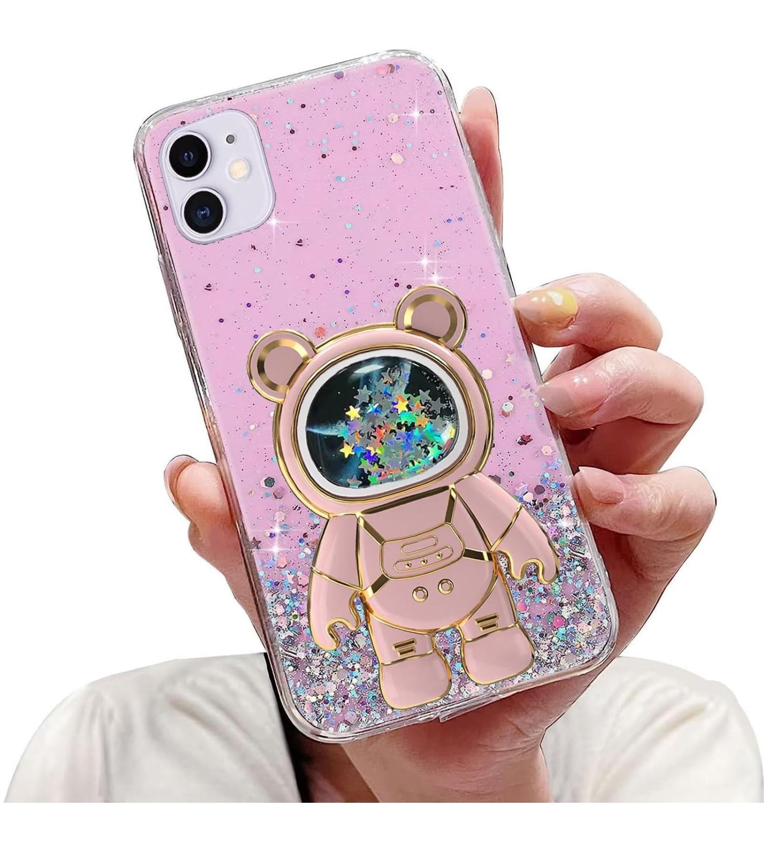 Shop Tivenfezk Nadoli iPhone 12 Mini Glitter Astronaut Case - Soft Silicone Transparent Protective Cover with Hidden Stand | Bling Pink Design - Buy Online on SooperMarket.com