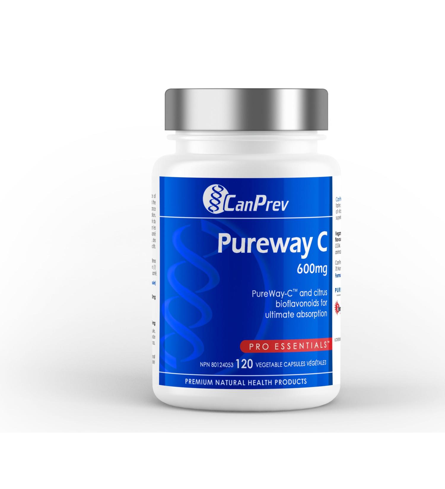 CanPrev Pureway C 600mg Advanced Formula 120 V-Caps - Enhanced Absorption Vitamin C Ascorbic Acid with Citrus Bioflavonoids - Supports Well-Being and Vitality - Buy Online on SooperMarket.com