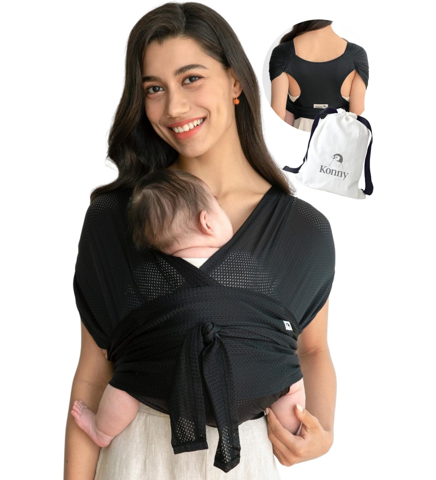 Konny Baby Carrier Original AirMesh 2XL - Hassle-Free Custom Fit Infant Sling Wrap for Newborns to Toddlers (Black) - Buy Online on SooperMarket.com