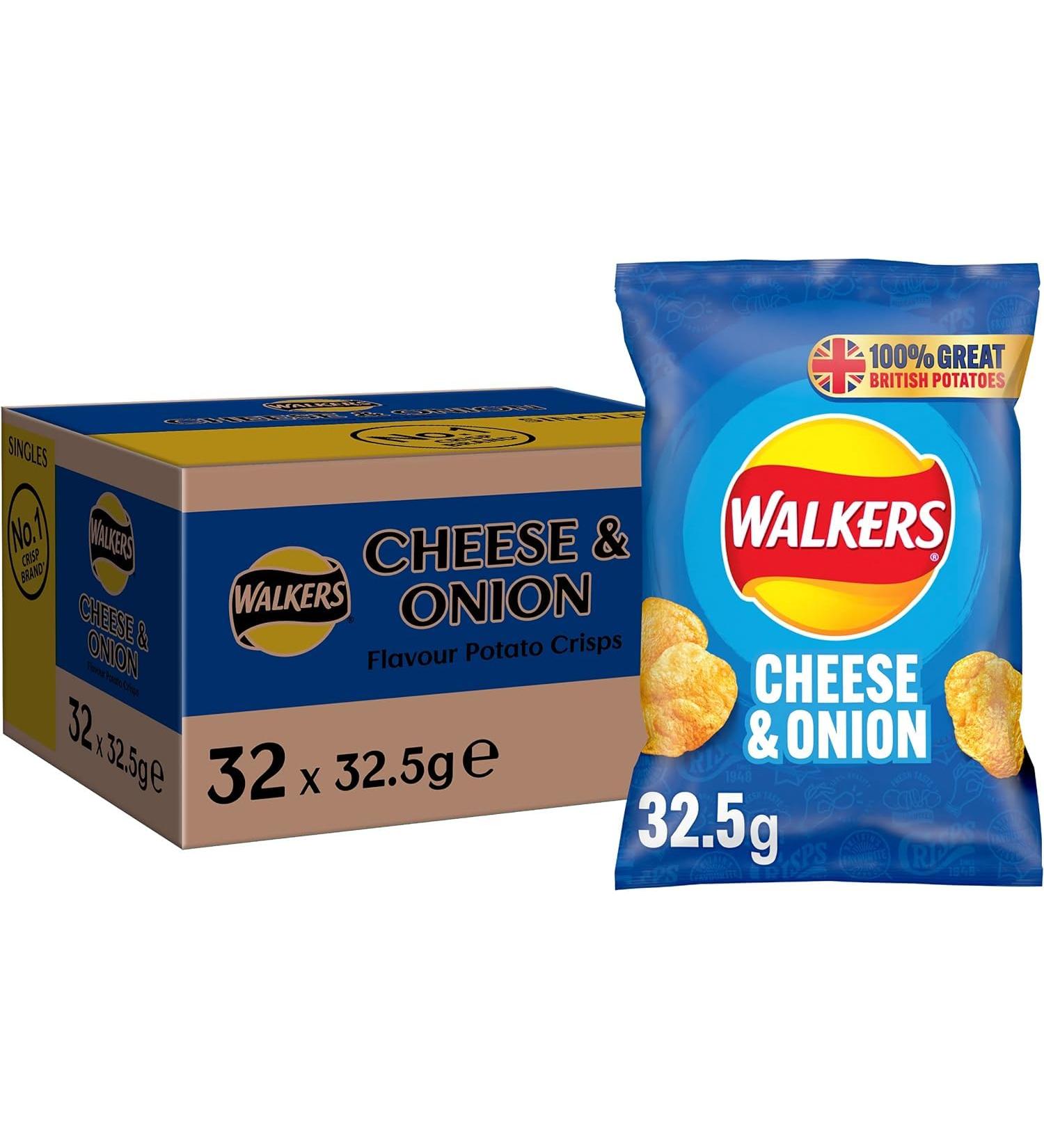 Walkers Cheese & Onion Crisps 32x32.5g (wholesale Box) Cheese 32.5 g (Pack of 32) - Buy Online on SooperMarket.com