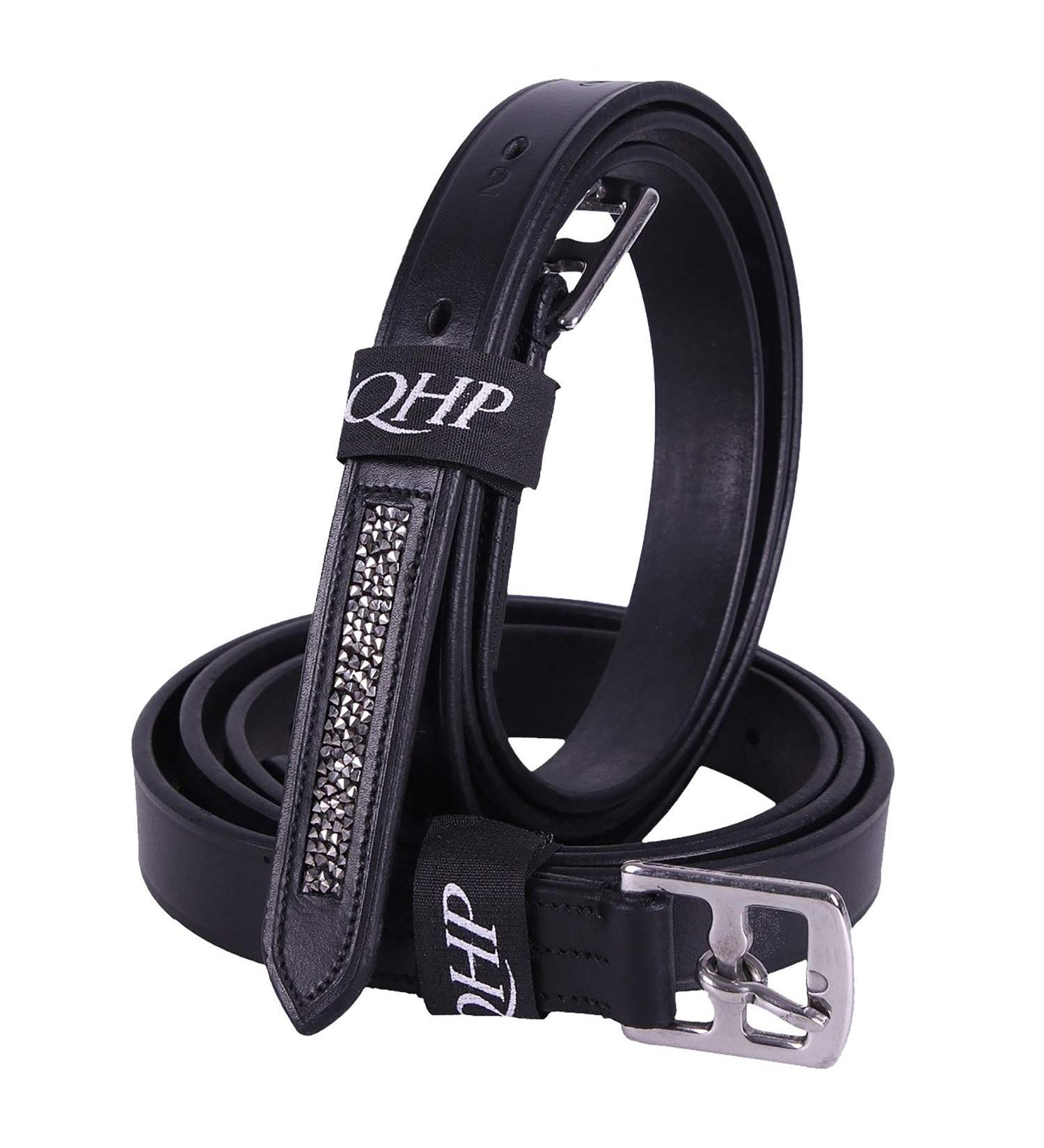 QHP stirrup leathers Lupine made of black leather with rhinestones at the end (135 cm)