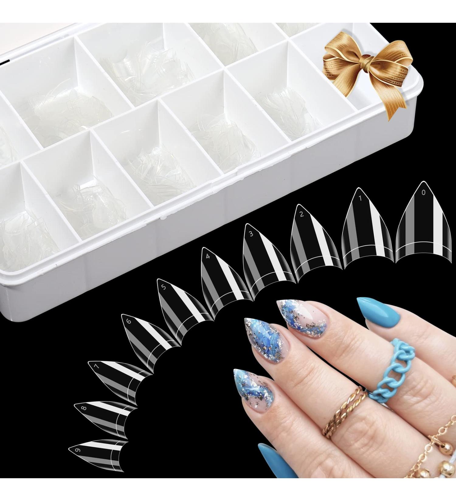 500PCS Short Stiletto Nail Tips for Acrylic Nails - Clear Almond Fake Nails - Half Cover Nail Extension Tips - 10 Sizes with Box - Buy Online on SooperMarket.com