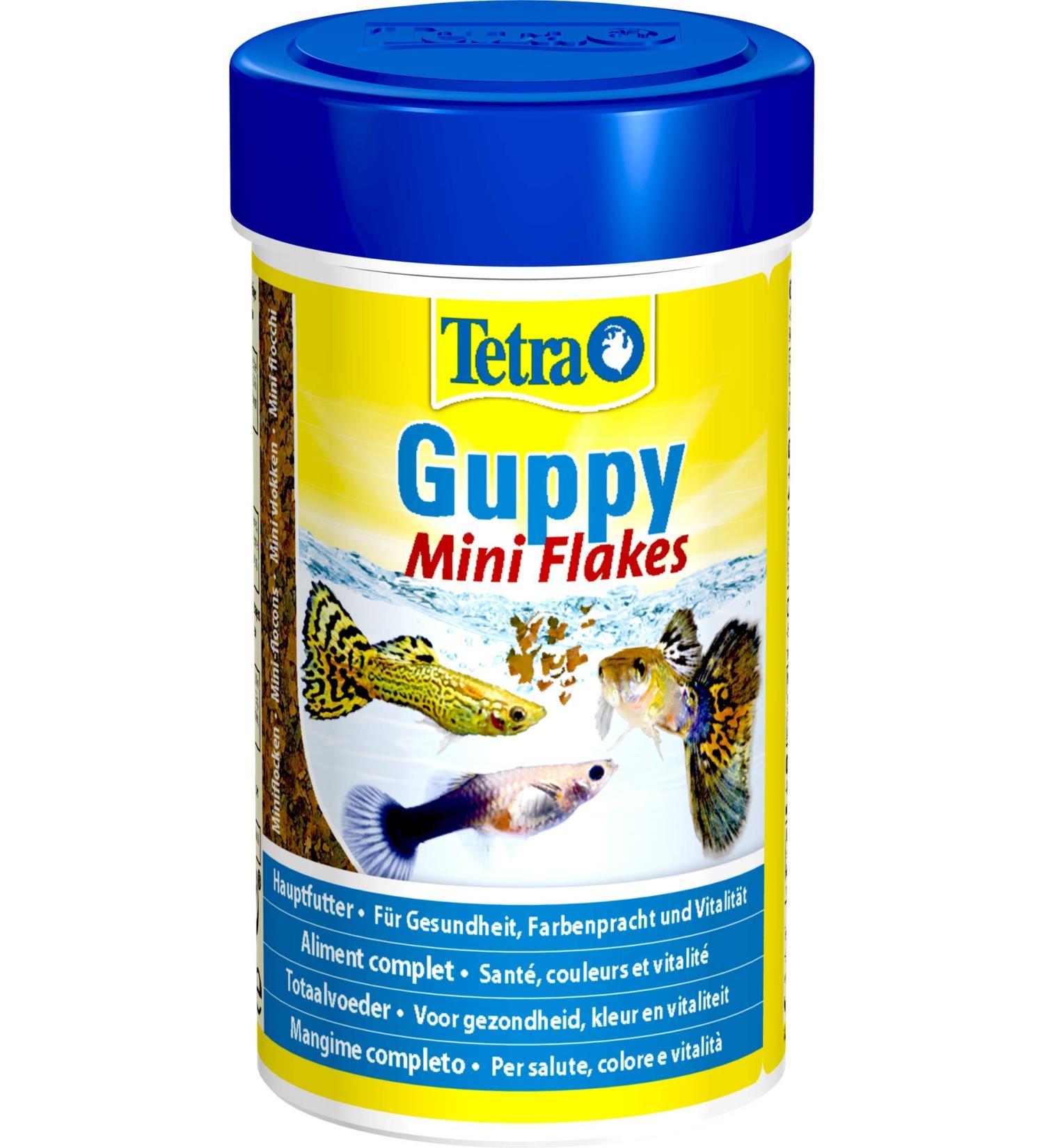 Tetra guppy mini flakes fish feed - balanced nutrient -rich flake lining for guppies 100 ml dose mini flakes 100 ml (1 Pack)