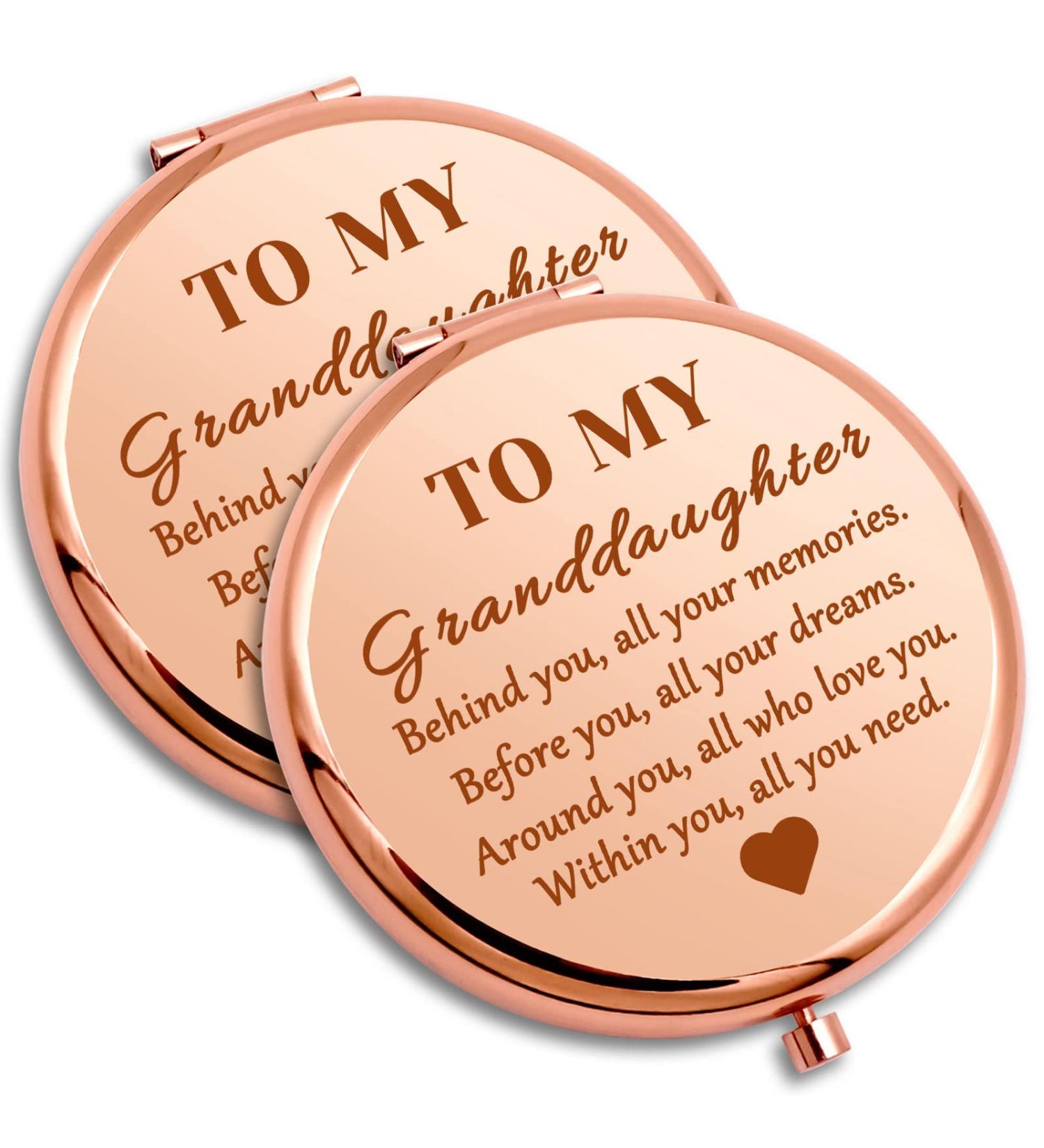 2 Pack Granddaughter Compact Mirror Set - Inspirational Gifts from Grandma & Grandpa for Teen Girls - Encouragement Gift for Birthday & Graduation - Buy Online on SooperMarket.com