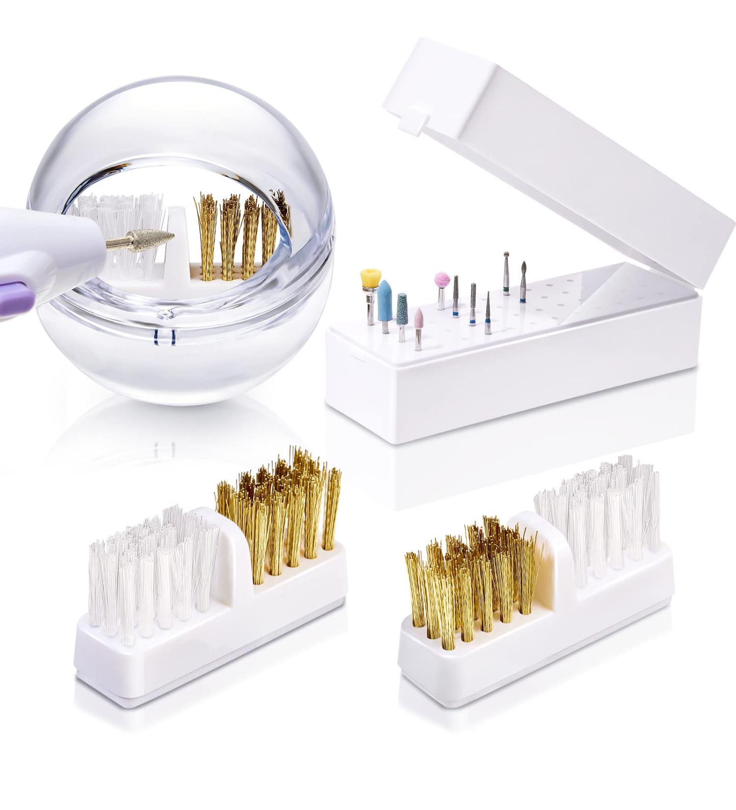 Suclain 4 Pcs Nail Drill Bit Cleaner Brush & Holder - Steel Wire & Nylon Brush, 2 Replacement Brushes, Display Organizer - 48 Holes for Home or Salon - Buy Online on SooperMarket.com