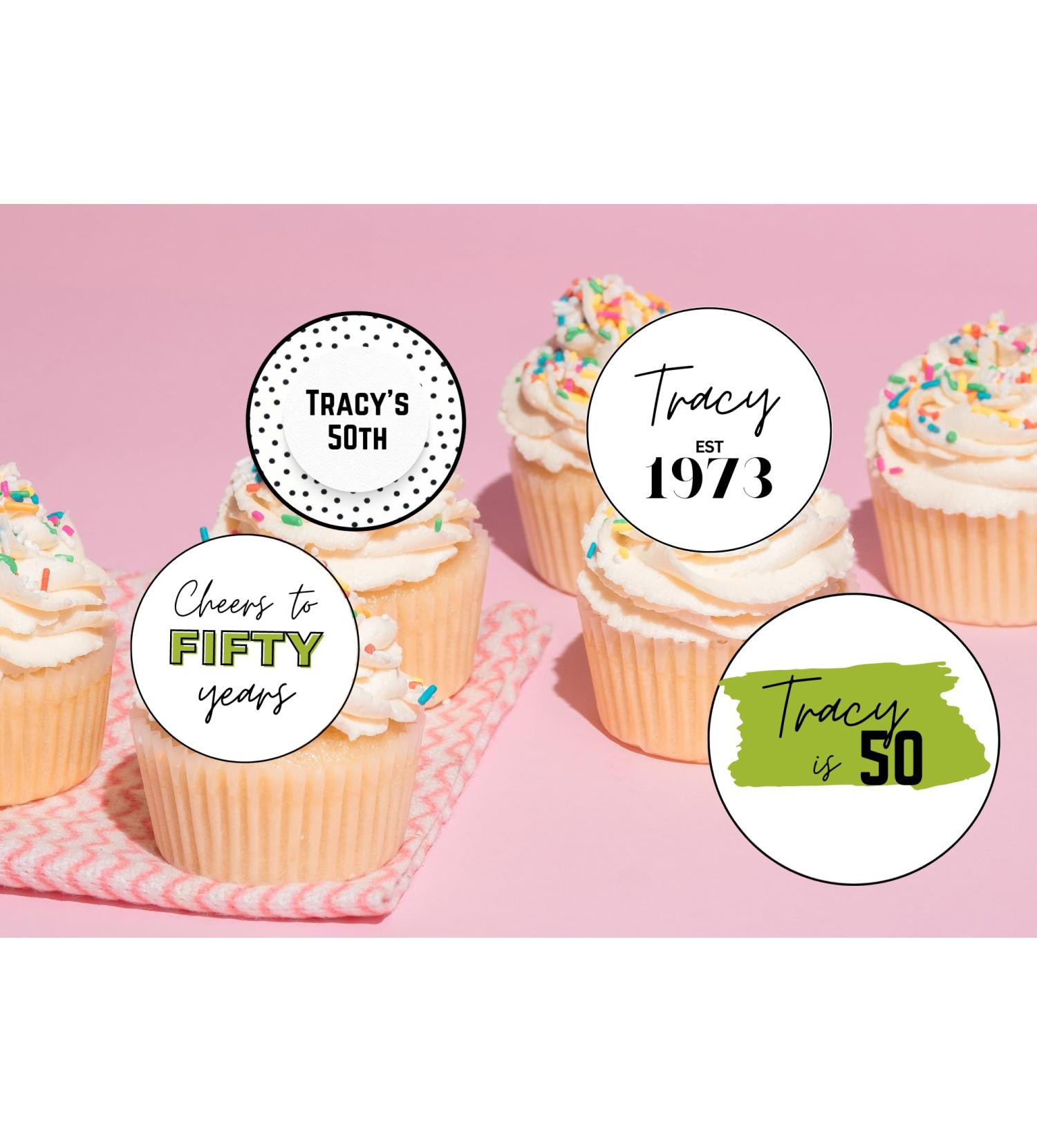 edible 20 x Birthday ANY AGE cupcake toppers PERSONALISED uncut (wafer paper) Rice Paper