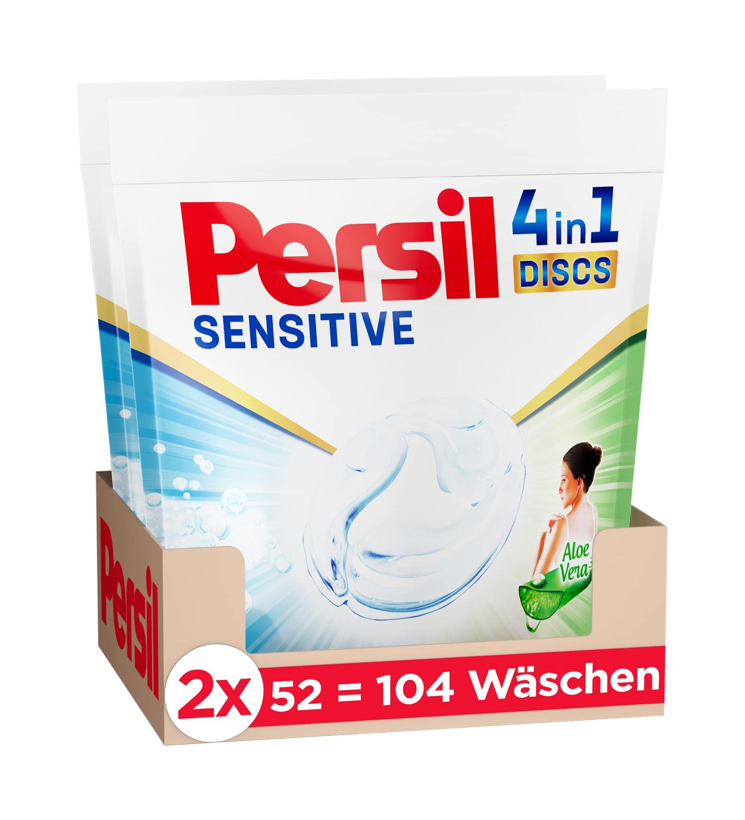 Persil Sensitive 4in1 Discs (104 Washes) - Allergy-Friendly Detergent with Aloe Vera for Sensitive Skin | Ideal for Babies | Effective from 20 C to 95 C - Buy Online on SooperMarket.com