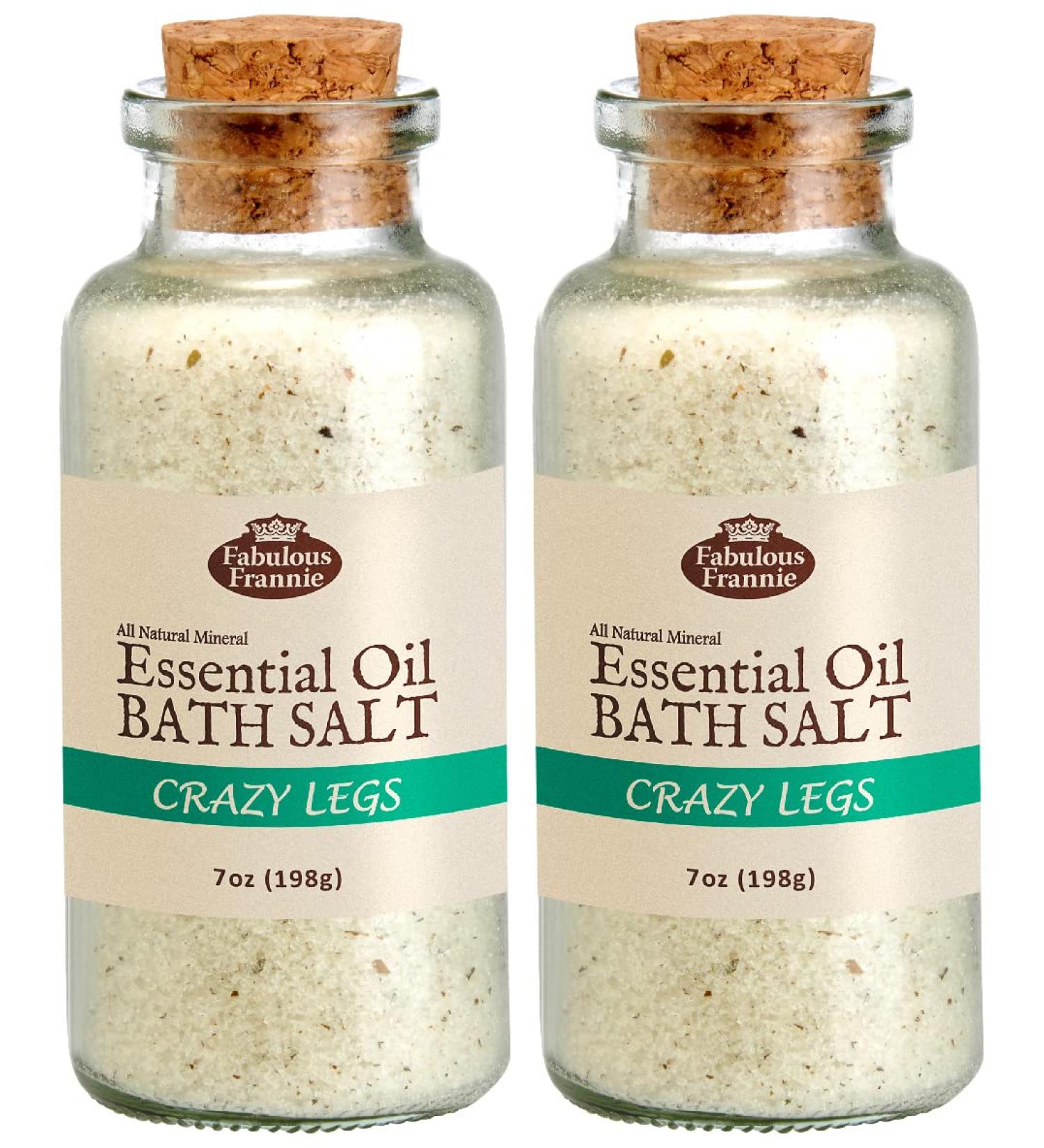 Fabulous Frannie Aromatherapy Crazy Legs Essential Oil Mineral Bath Salt 2pk/7oz Each Made with Lemon  Peppermint  Lemongrass  Frankincense & Cypress Pure Essential Oils.