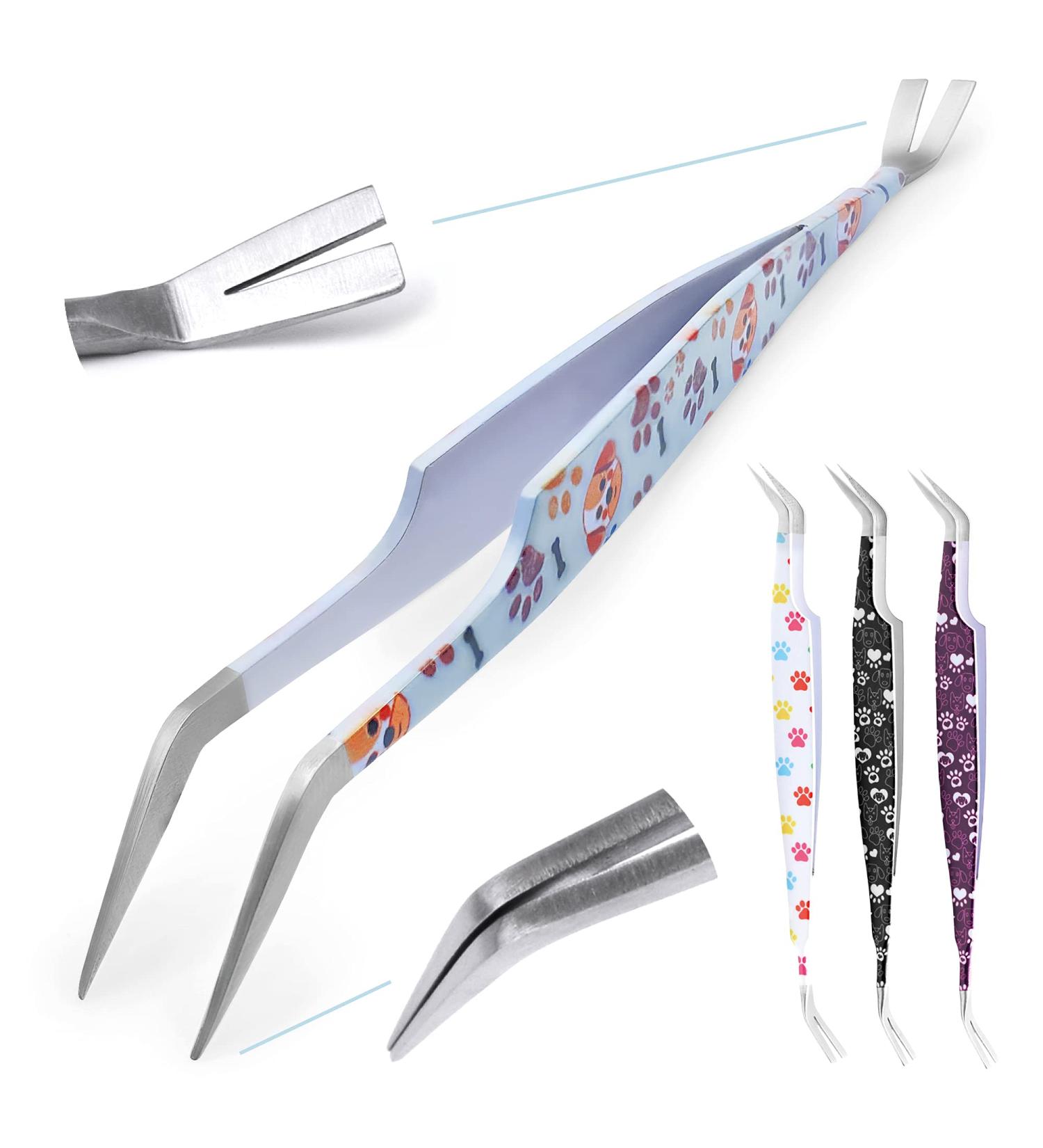 Helperfect Premium 2-in-1 Stainless Steel Tick Pliers for Dogs & Cats - Gentle & Effective Tick Remover with Tweezers & Hooks - Perfect for Pet Owners - Light Blue - Buy Online on SooperMarket.com