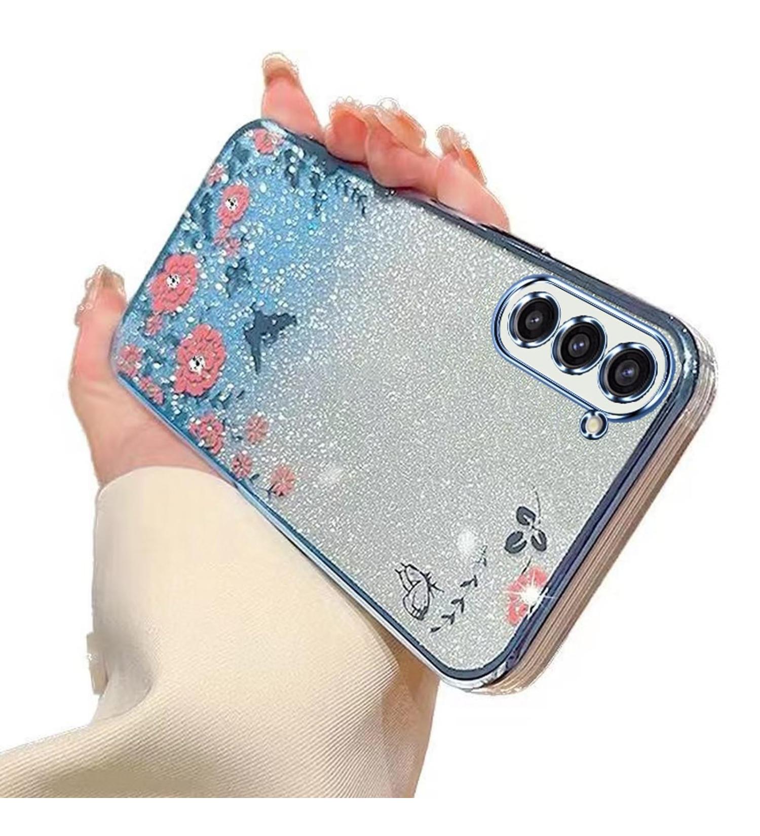 Buy Tivenfezk Glitter Diamond Case for Samsung Galaxy S21 FE - Sparkle Flower Butterfly Soft Silicone Rhinestones Cover Protective Blue Frame - Buy Online on SooperMarket.com