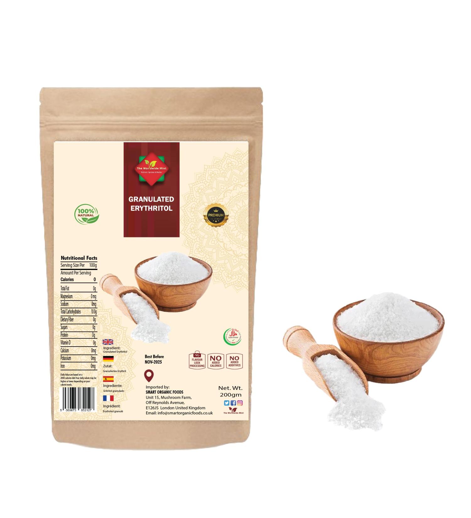 Granulated Erythritol (200g/7.05oz) | 100% Natural Sugar Replacement | Ideal for Keto | Baking, Meringues, Ice Cream - Buy Online on SooperMarket.com
