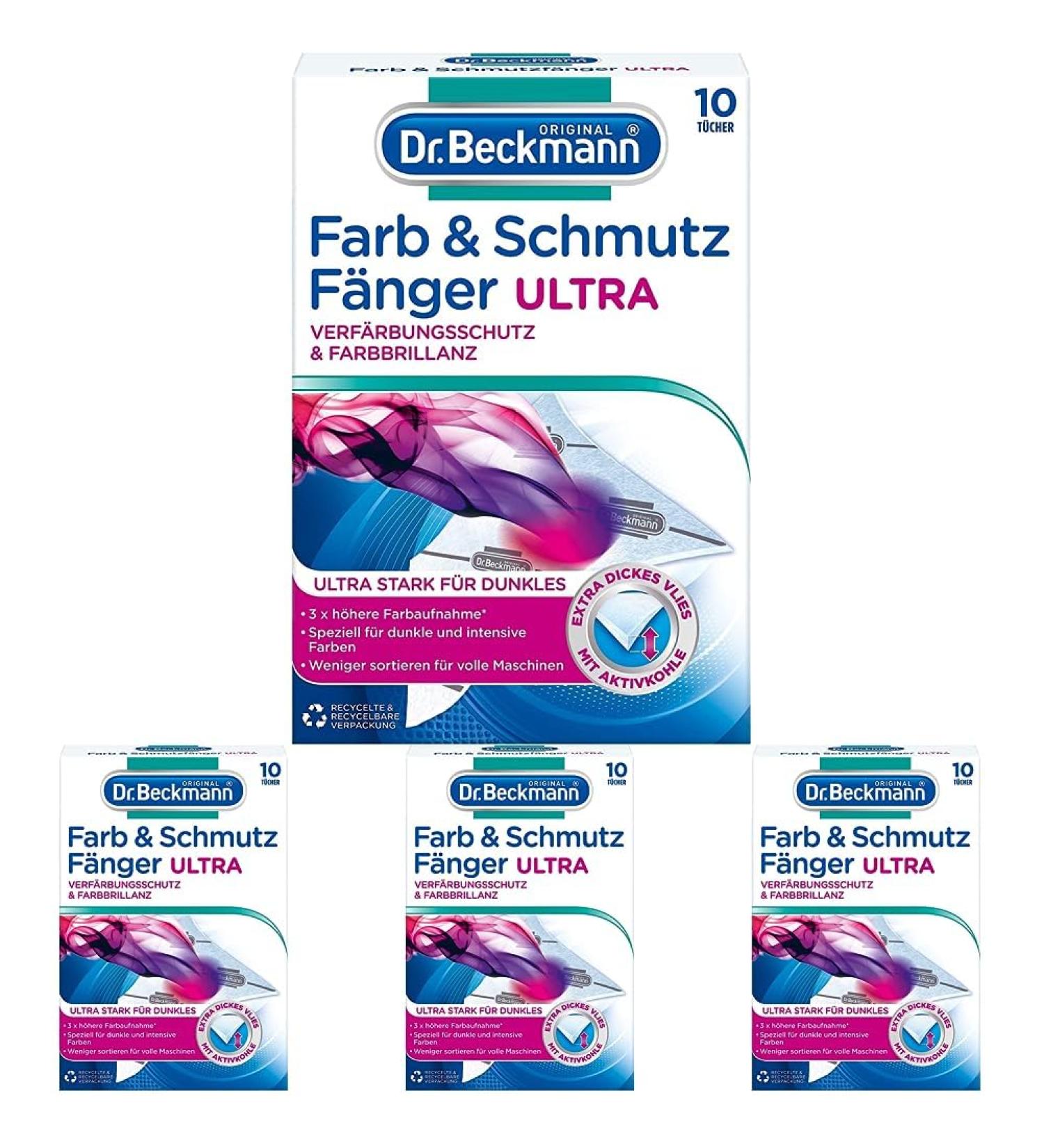 Dr. Beckmann Color & Dirt Catcher Ultra - Long-Lasting Color Protection for Dark Laundry | 4 Pack of 10 Towels with Activated Carbon | Ultra-Strong & Brilliant Colors - Buy Online on SooperMarket.com