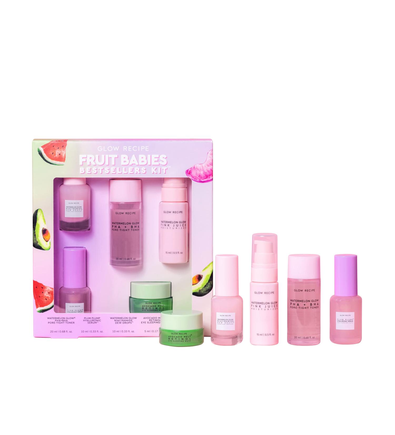 Glow Recipe Fruit Babies Skincare Kit - Gift Set with Retinol Eye Cream, Oil-Free Moisturizer, BHA PHA Toner, Hyaluronic Acid & Niacinamide Serums - Buy Online on SooperMarket.com